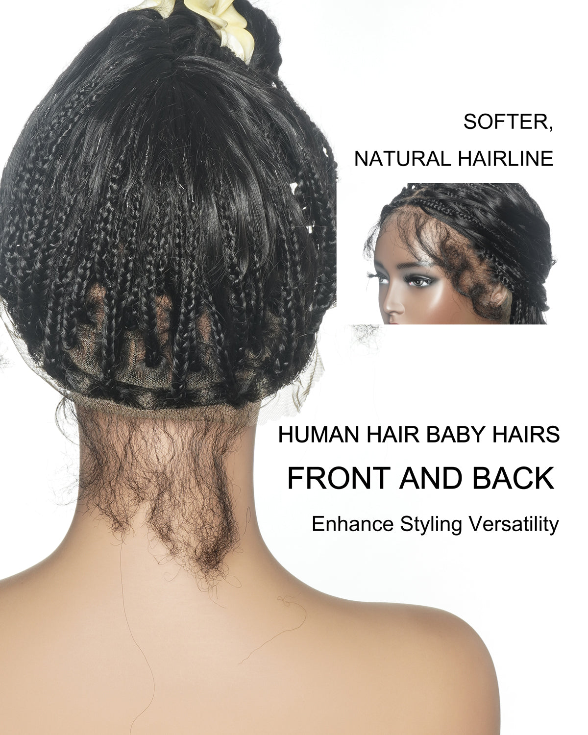 Michelle - Perruque Bora Bora Body Wave tressée de tresses Boho, entièrement lacée, cheveux humains vierges 100 % pré-décolorés