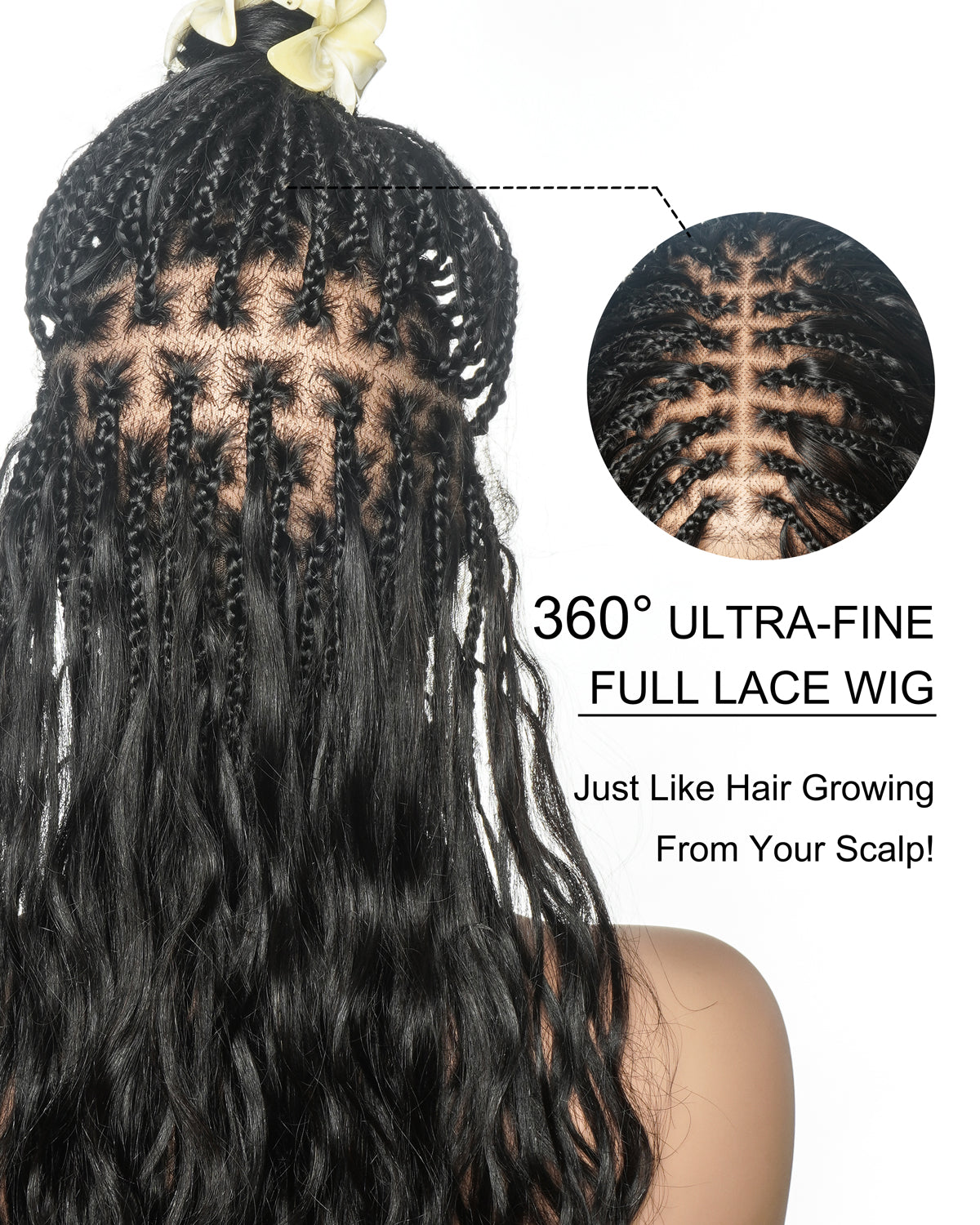 Michelle - Perruque Bora Bora Body Wave tressée de tresses Boho, entièrement lacée, cheveux humains vierges 100 % pré-décolorés