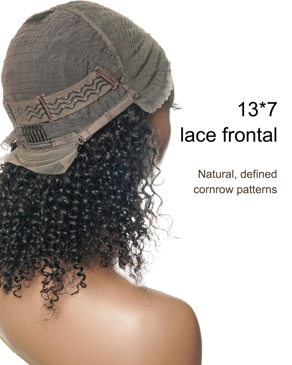 Perruque tressée de 12 pouces, devant en tresses collées, derrière tissé, cheveux humains bouclés
