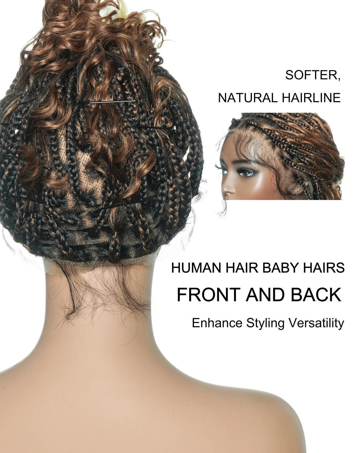 Kiki Bob - Perruque tressée carrée Boho en dentelle suisse HD pré-décolorée de 12" avec tresses et boucles Boho en cheveux naturels