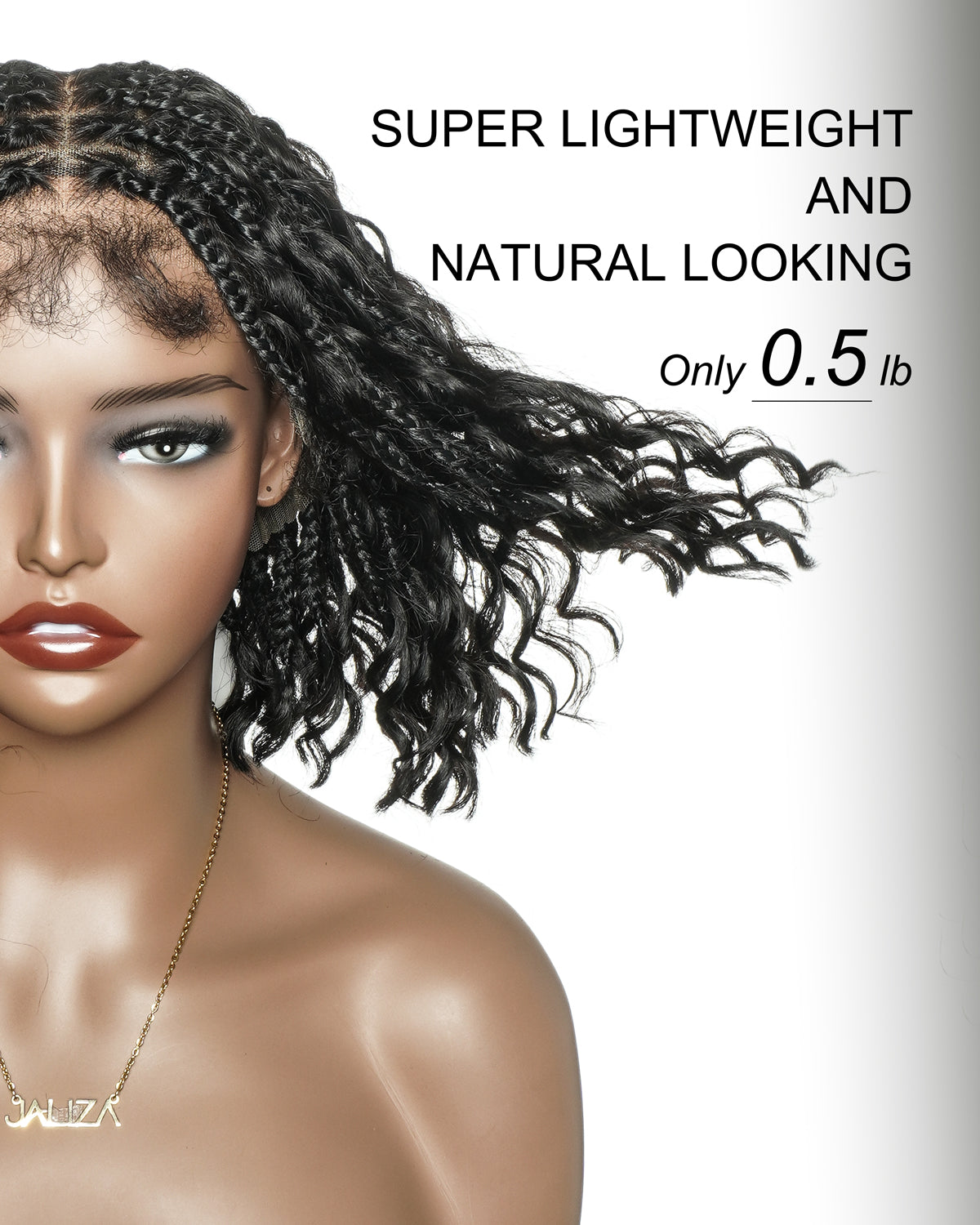 Kiki Bob - Perruque tressée carrée Boho en dentelle suisse HD pré-décolorée de 12" avec tresses et boucles Boho en cheveux naturels