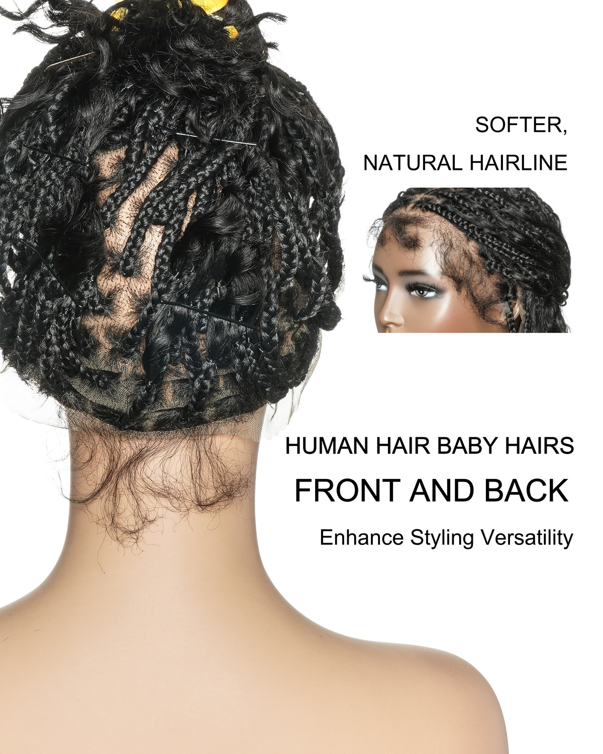 Kiki Bob - Perruque tressée carrée Boho en dentelle suisse HD pré-décolorée de 12" avec tresses et boucles Boho en cheveux naturels
