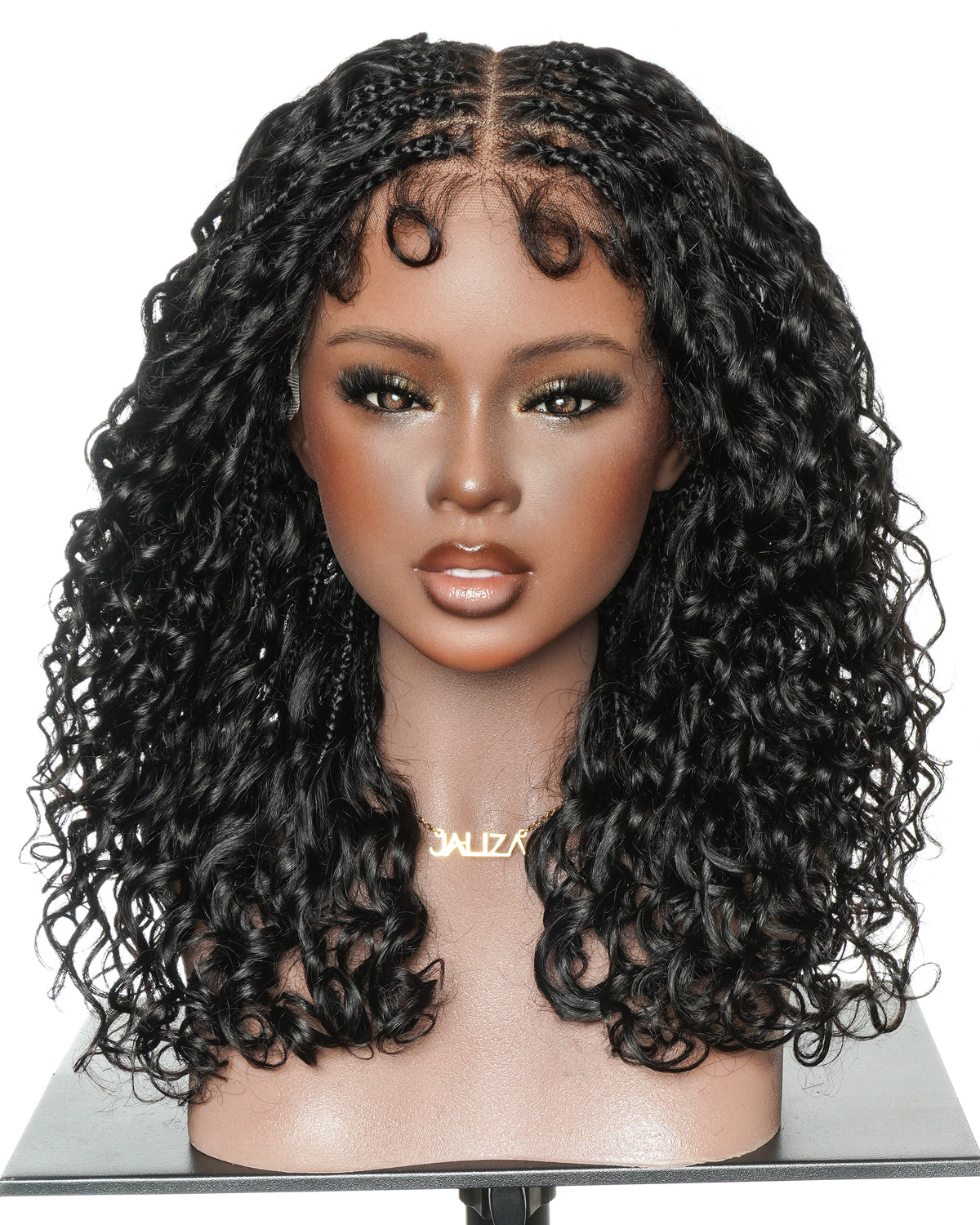 Nami - Drawstring Cap Glueless Water Wave Human Hair Curls Pre Bleached Swiss HD Full Lace Knotless Boho Box Braided Wig