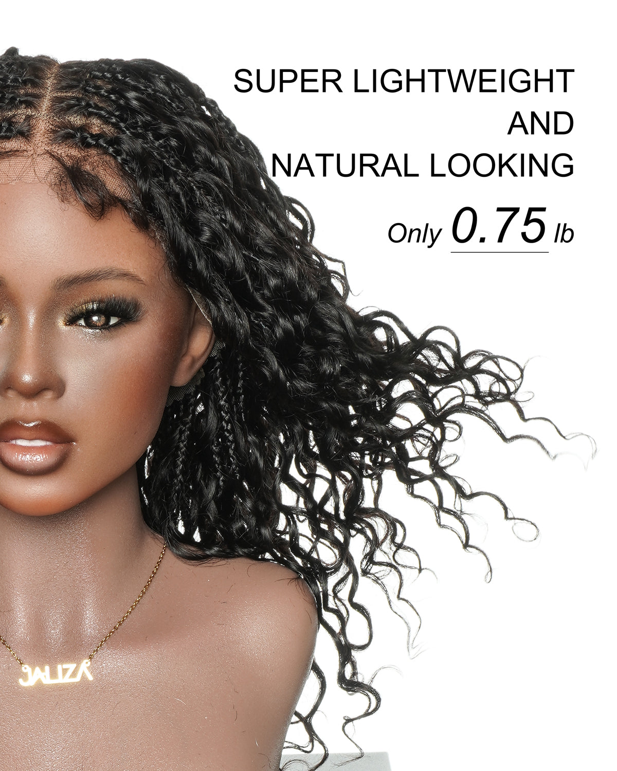 Nami - Perruque tressée de type Boho avec cordon de serrage, 100 % cheveux humains, bonnet et lace frontale suisse HD, coupe pré-coiffée, décolorée et épilée