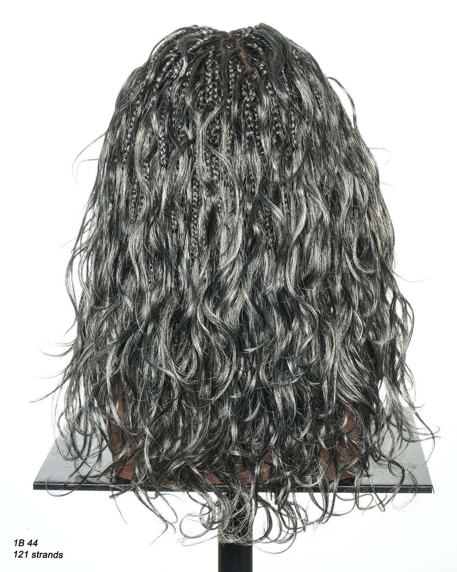 Perruque tressée bohème Michelle Salt & Pepper sans colle, dentelle suisse HD intégrale – Cheveux humains et mélange synthétique bouclés base 1B