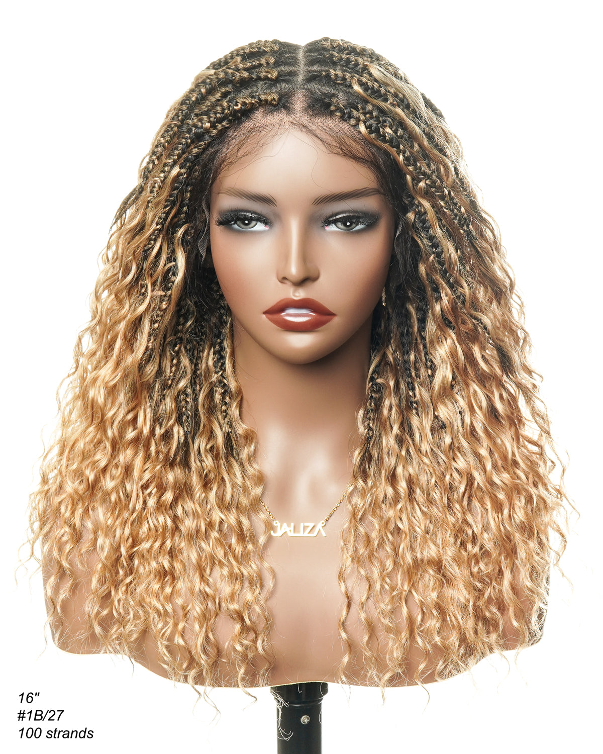 Kiki - Perruque tressée boîte bohème sans nœuds, sans colle, entièrement en dentelle, 100 % cheveux humains, 40 cm, avec bonnet à cordon de serrage