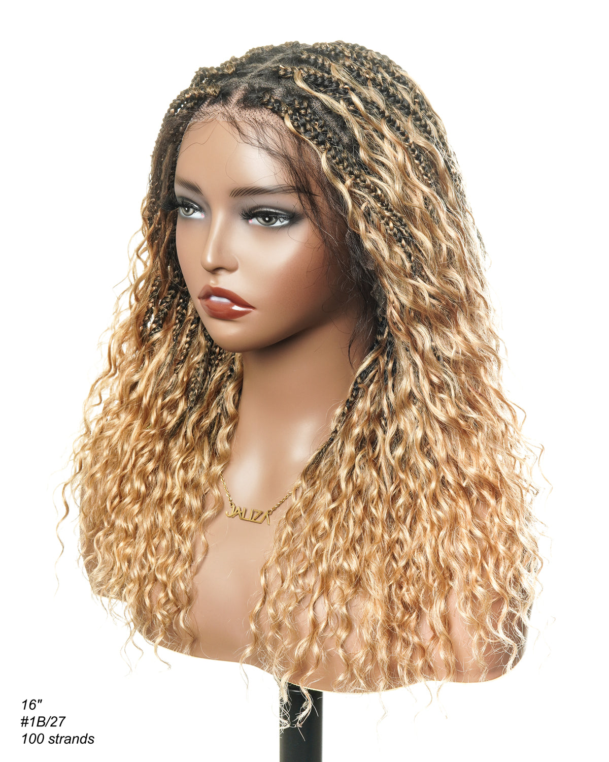 Kiki - Perruque tressée boîte bohème sans nœuds, sans colle, entièrement en dentelle, 100 % cheveux humains, 40 cm, avec bonnet à cordon de serrage
