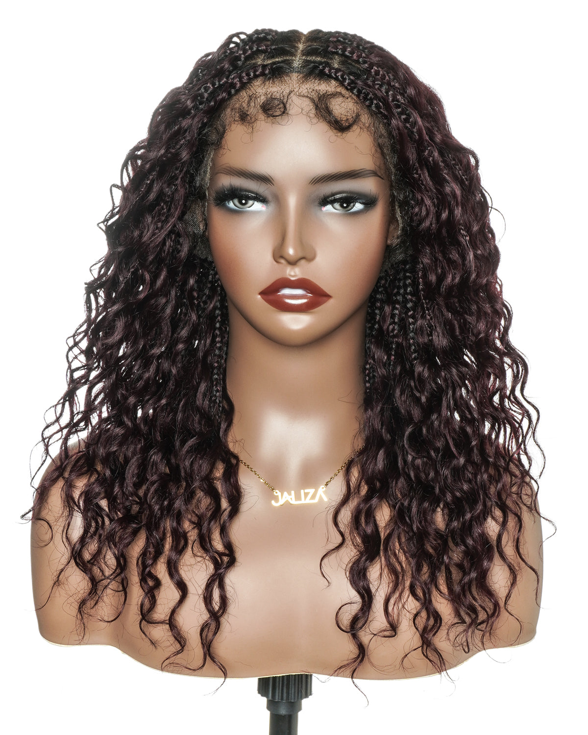 Kiki - Perruque tressée boîte bohème sans nœuds, sans colle, entièrement en dentelle, 100 % cheveux humains, 40 cm, avec bonnet à cordon de serrage