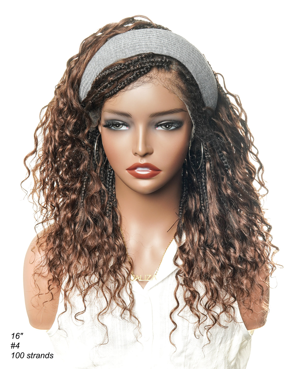 Kiki - Perruque tressée boîte bohème sans nœuds, sans colle, entièrement en dentelle, 100 % cheveux humains, 40 cm, avec bonnet à cordon de serrage