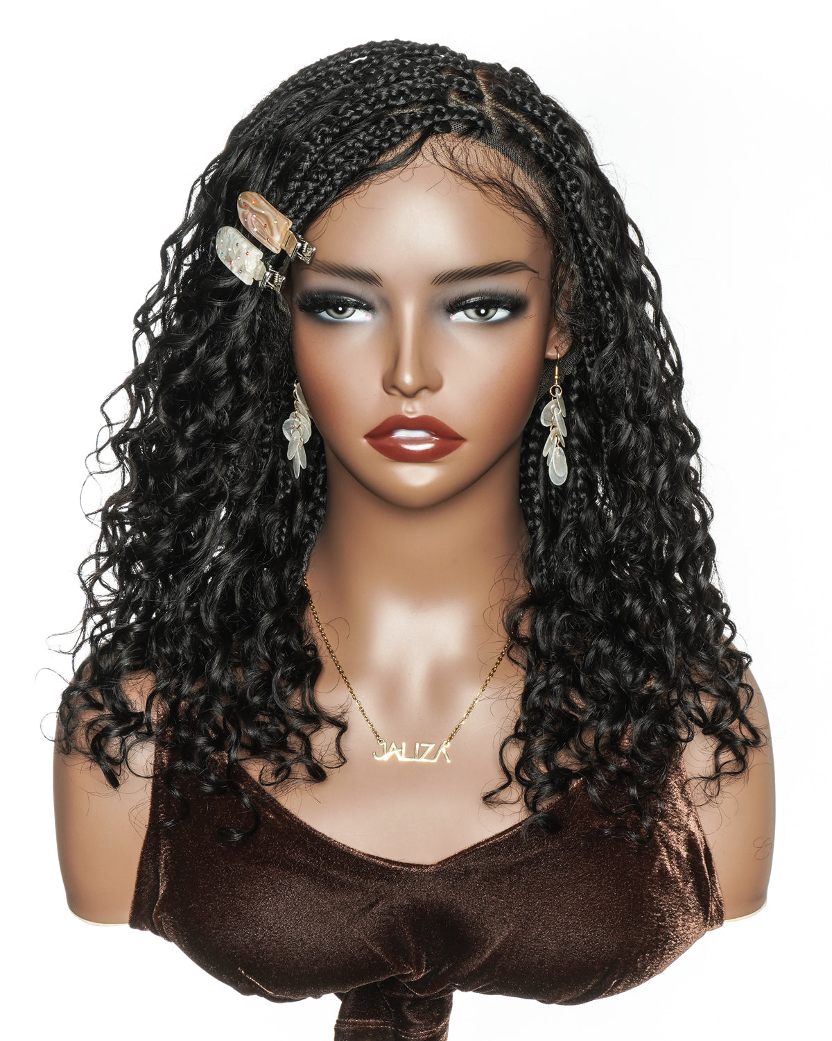 Tiana - Perruque tressée de type Boho, avec des tresses carrées, en cheveux humains 100 % naturels pré-décolorés, bouclés en spirale style Bora Bora, de 45 cm