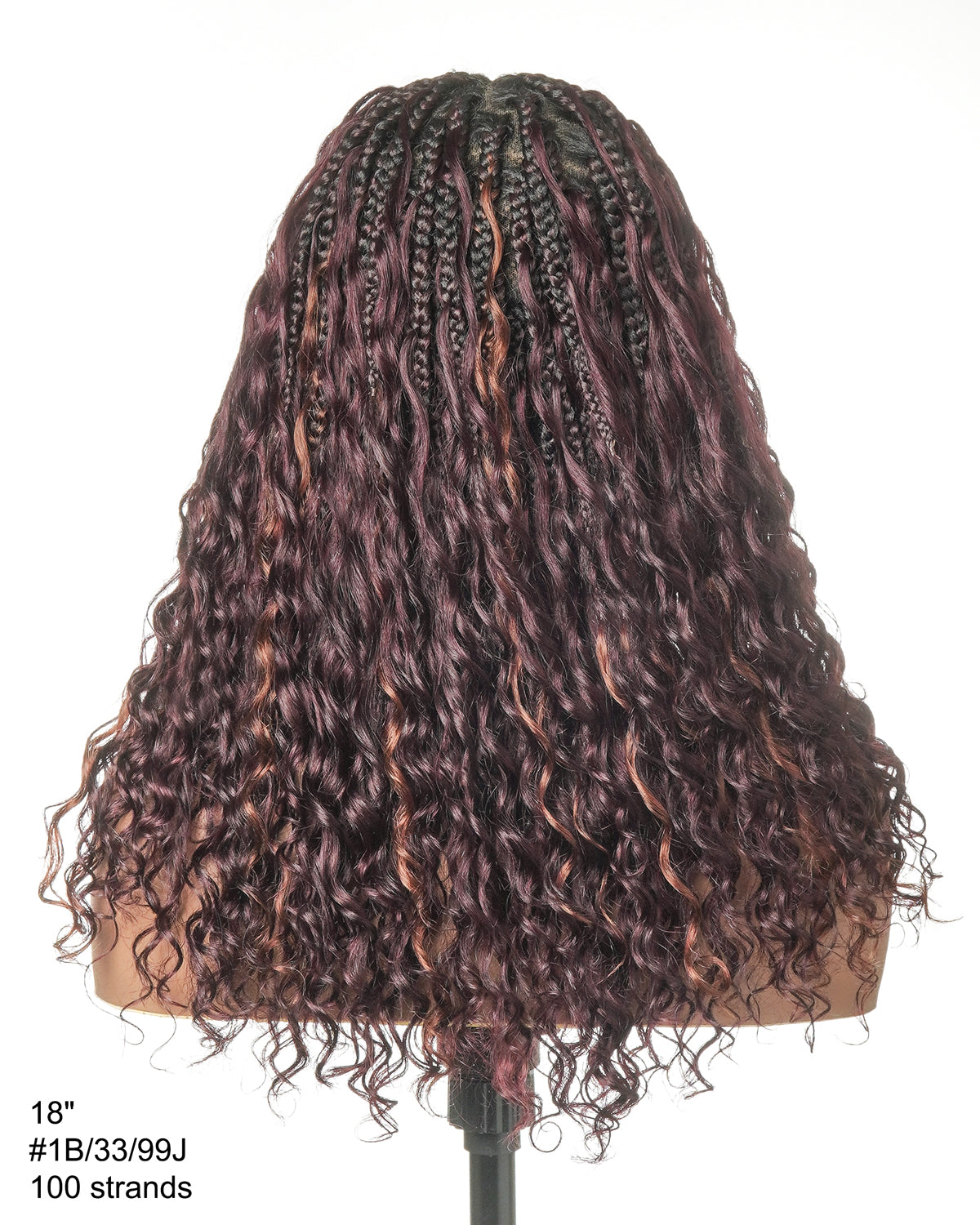 Perruque Boho tressée avec des boucles Boho en cheveux humains Full Lace HD, pré-décolorés, bordeaux foncé 99J, 100 mèches