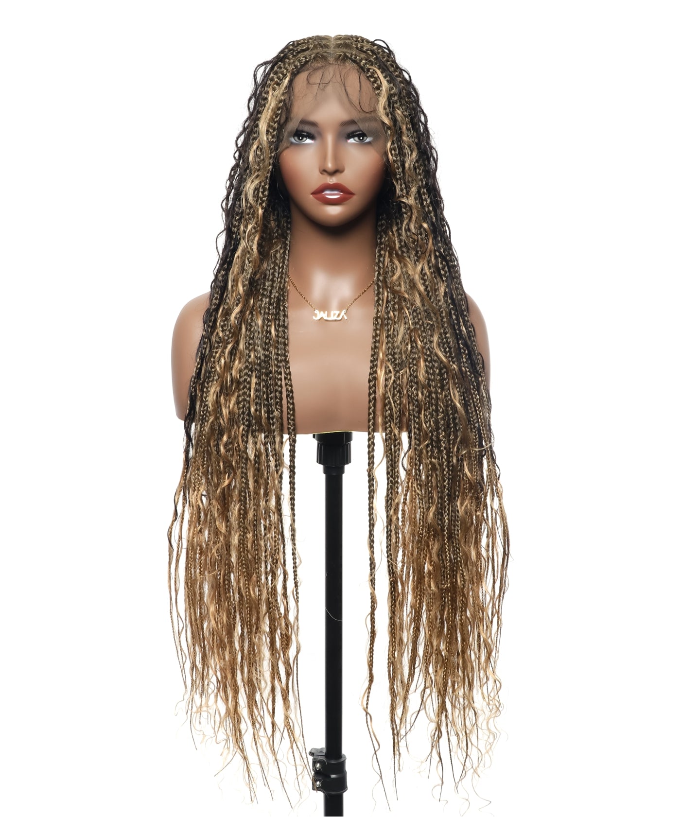 Perruque tressée Human Hair Boho Box en dentelle HD 36 pouces 100 mèches - Bordeaux clair