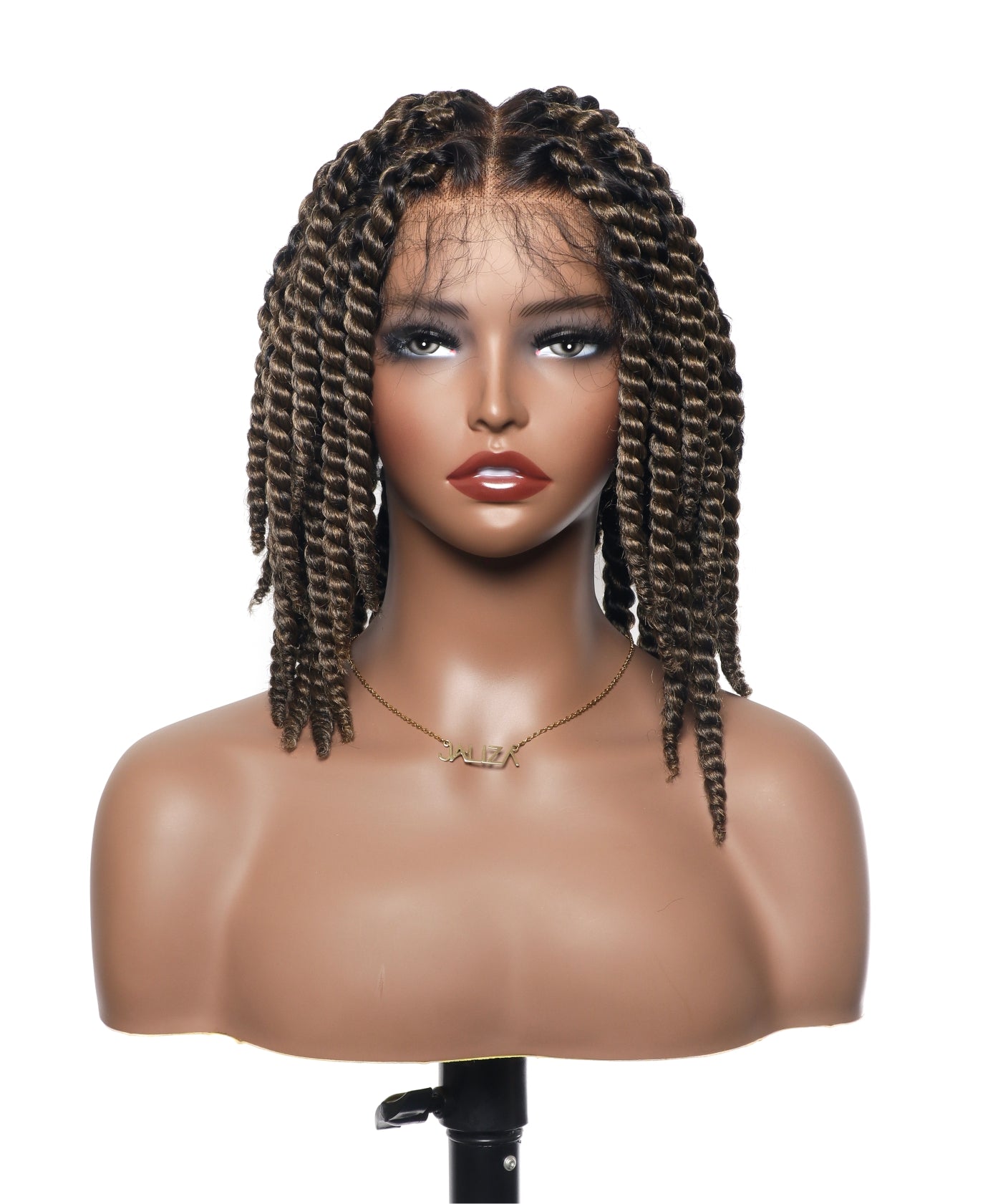 Perruque tressée de 14 pouces, jumbo twist souple pré-décoloré, base en dentelle, HD entièrement en dentelle, cheveux humains