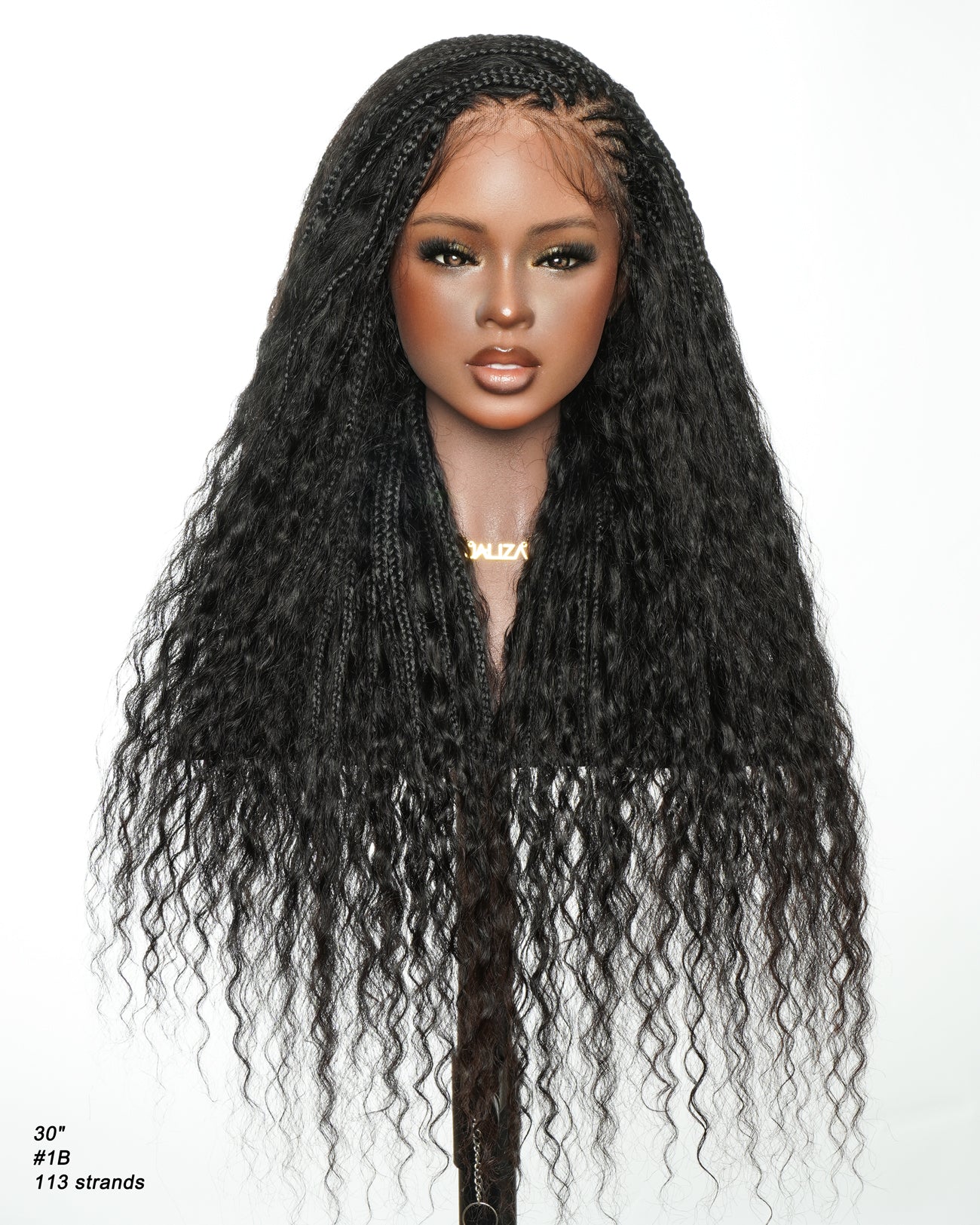 Avery - Perruque Tressée Complète en Cheveux Humains Pré-décolorés en 2 Étapes, Modèle Cornrows, avec Boucles Boho