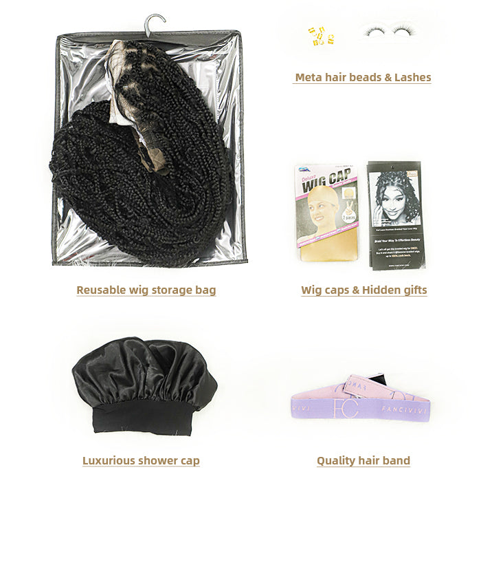 Perruque tressée Fancivivi sans nœuds, longueur hanches 36", entièrement nouée à la main, petites tresses carrées.