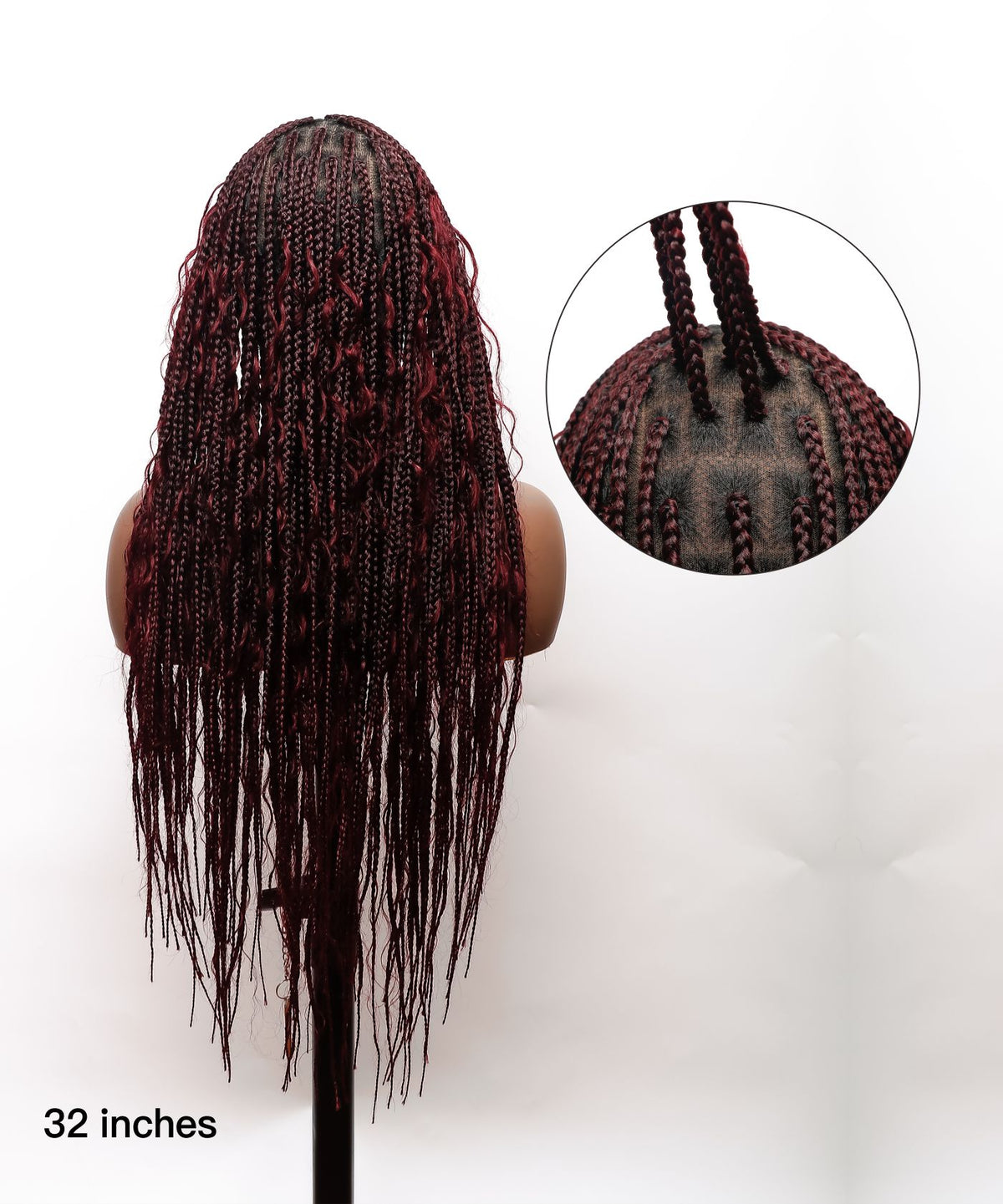 JALIZA 32 inch Burgundy Boho Curls Box Braids 13x1 HD Lace Braided Wig (Mannequin - Back View)