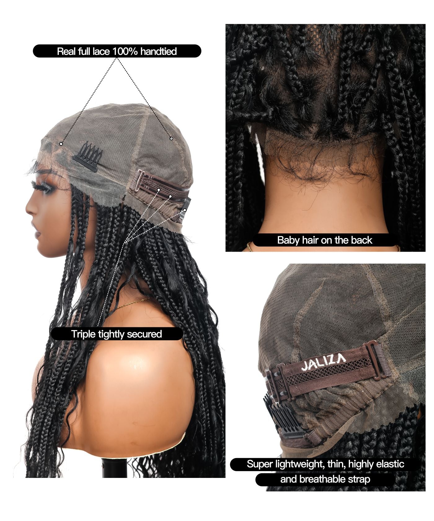 Perruque tressée carrée bohème sans nœuds, cheveux humains, base triangulaire, boucles bohèmes 36" HD, densité totale, 99 mèches