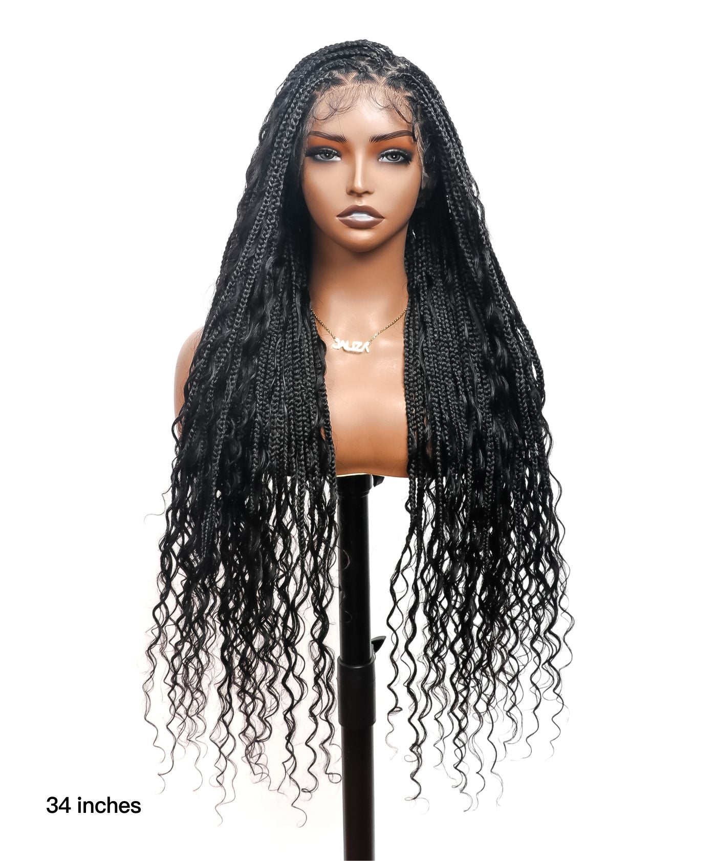 Perruque tressée carrée bohème sans nœuds, cheveux humains, base triangulaire, boucles bohèmes 36" HD, densité totale, 99 mèches