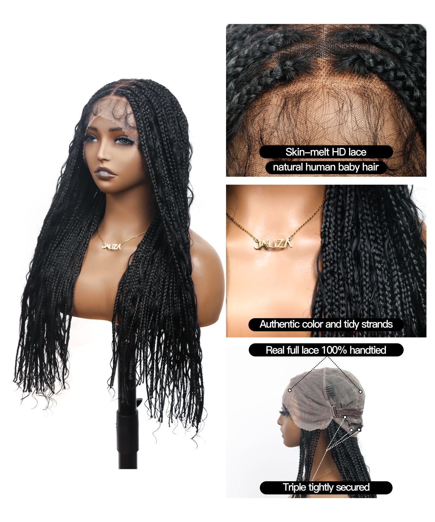 Perruque tressée de tresses Boho sans nœuds en dentelle HD Suisse sans enchevêtrement, en cheveux humains pré-décolorés, 88 mèches