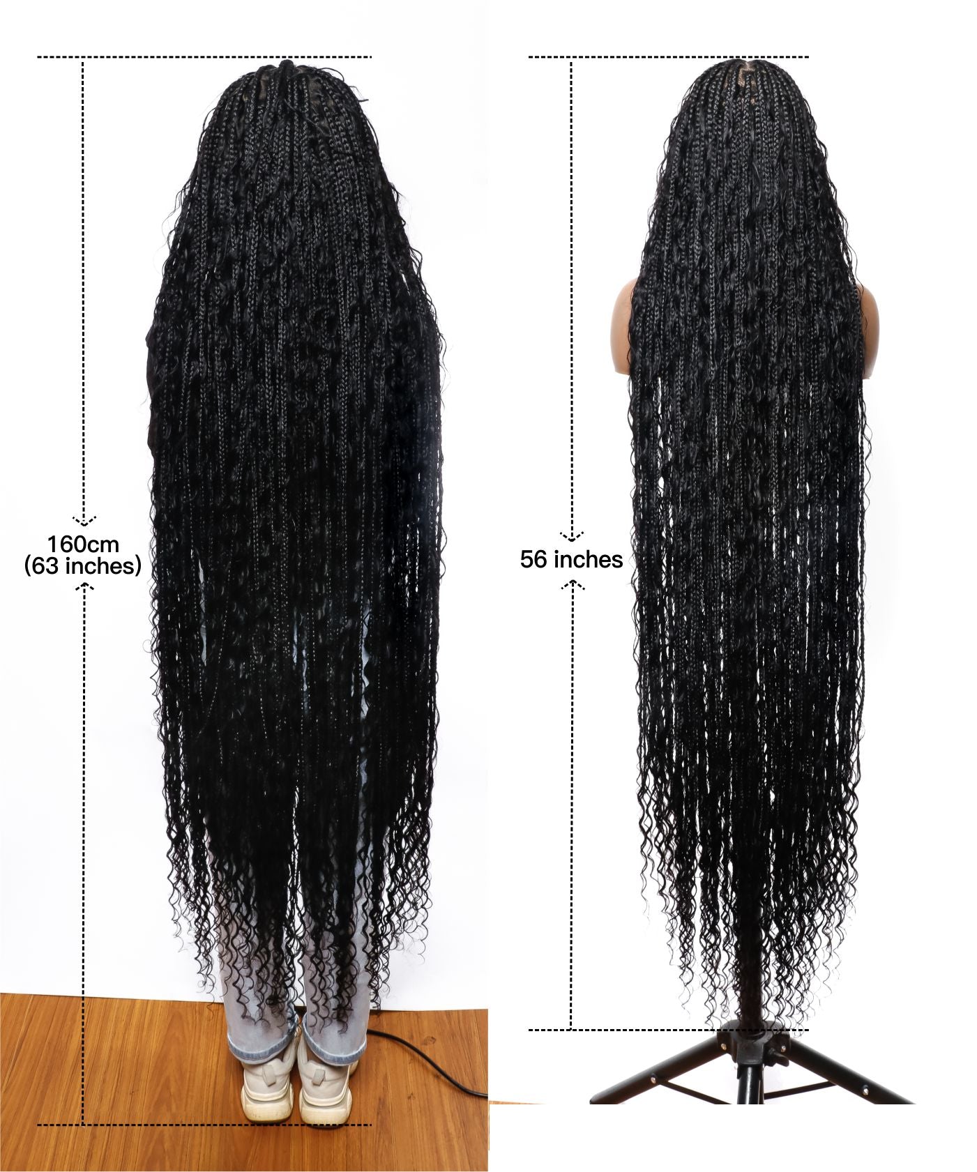 Perruque tressée de cheveux humains pré-décolorés, sans enchevêtrement, en dentelle HD de 142 cm, sans nœuds, style bohème, 100 mèches - Racines de cheveux humains et boucles bohèmes et cheveux de bébé