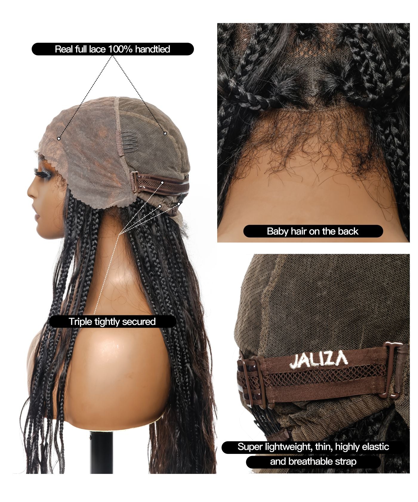 Perrque tressée de type "Boho Box" sans nœuds en dentelle complète, cheveux humains, ondulation lâche, 42", 121 mèches (Entrepôt américain)