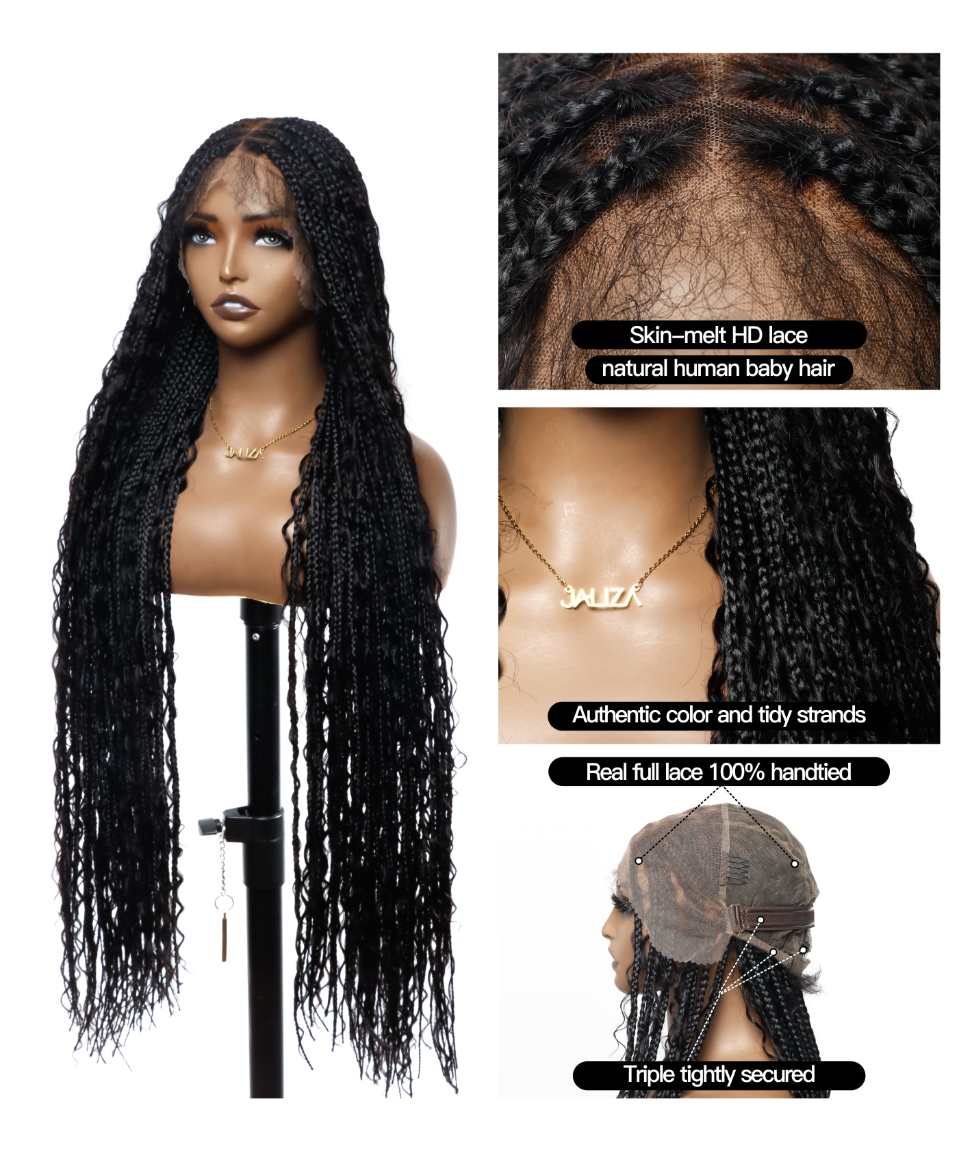 Perruque tressée de tresses Boho sans nœuds en dentelle HD Suisse sans enchevêtrement, en cheveux humains pré-décolorés, 88 mèches