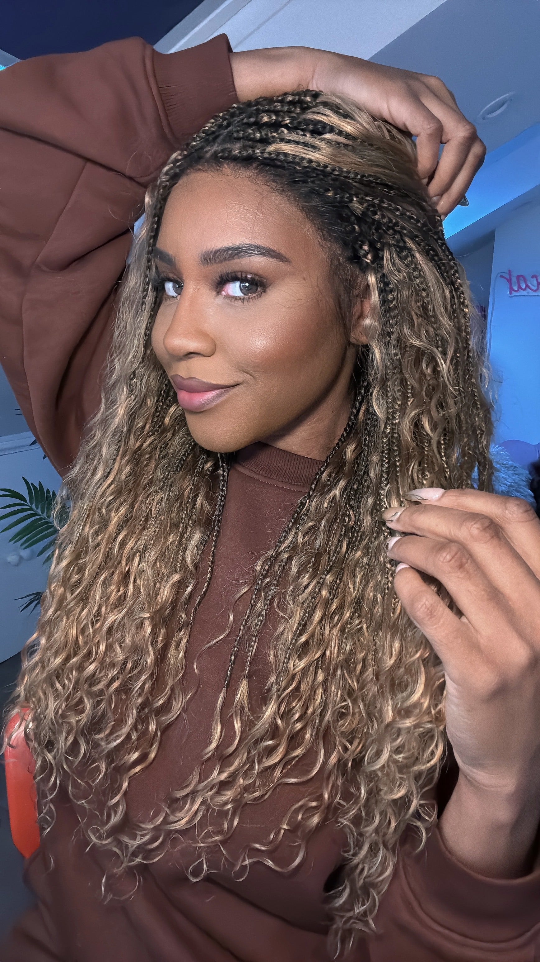 Kiki - 24" Pre Bleached Human Hair Lace Base Swiss HD Full Lace Human Hair Curls Boho Box Braided Wig