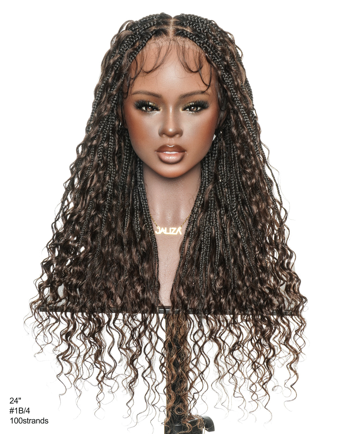 Kiki - Perruque tressée de type Boho, bouclée, en cheveux humains pré-décolorés de 24 pouces, avec base en dentelle suisse HD