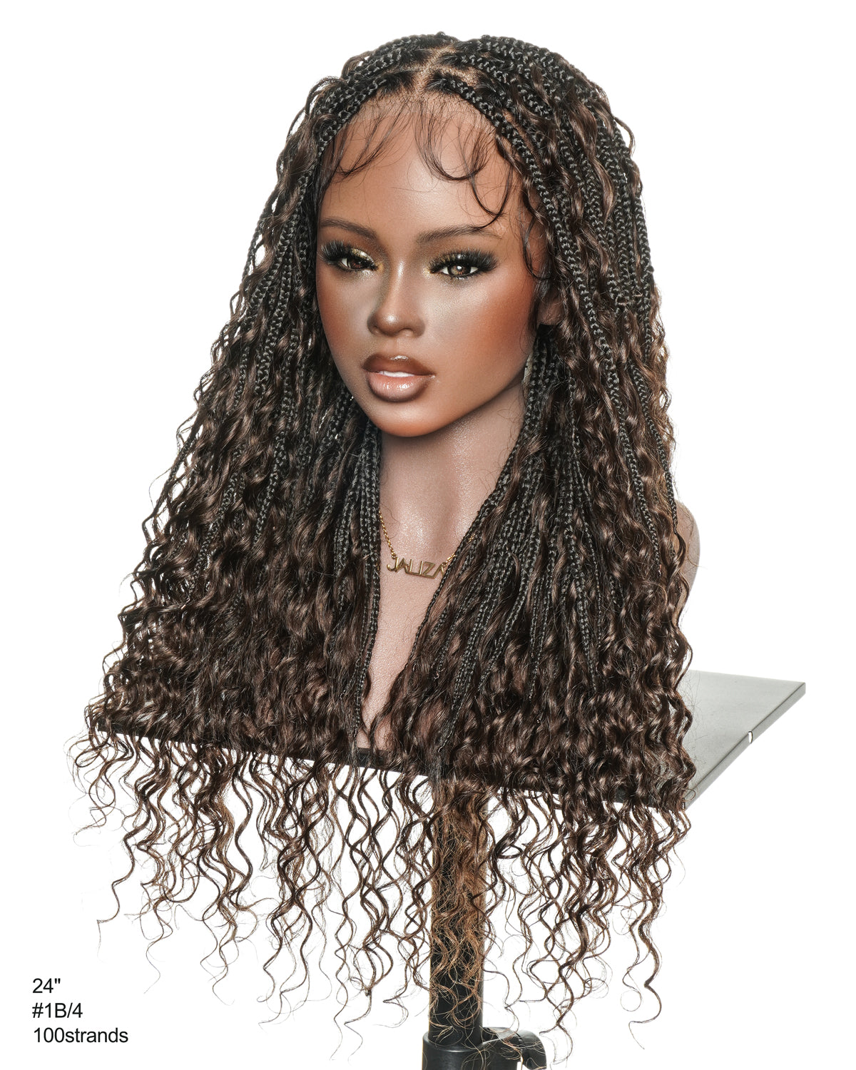Kiki - Perruque tressée de type Boho, bouclée, en cheveux humains pré-décolorés de 24 pouces, avec base en dentelle suisse HD