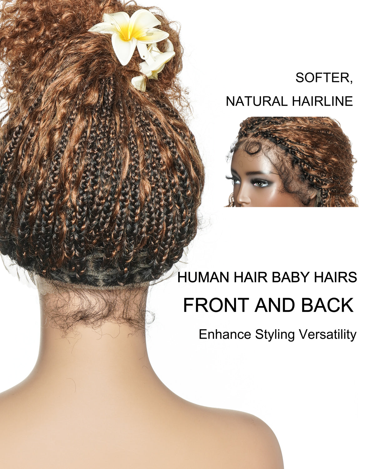 Lulu - Perruque bouclée tressée en dentelle intégrale suisse HD pré-décolorée en cheveux naturels, style bohème, Bora Bora