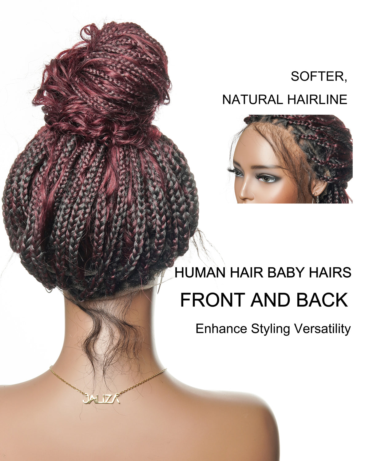 Perruque Boho tressée avec des boucles Boho en cheveux humains Full Lace HD, pré-décolorés, bordeaux foncé 99J, 100 mèches