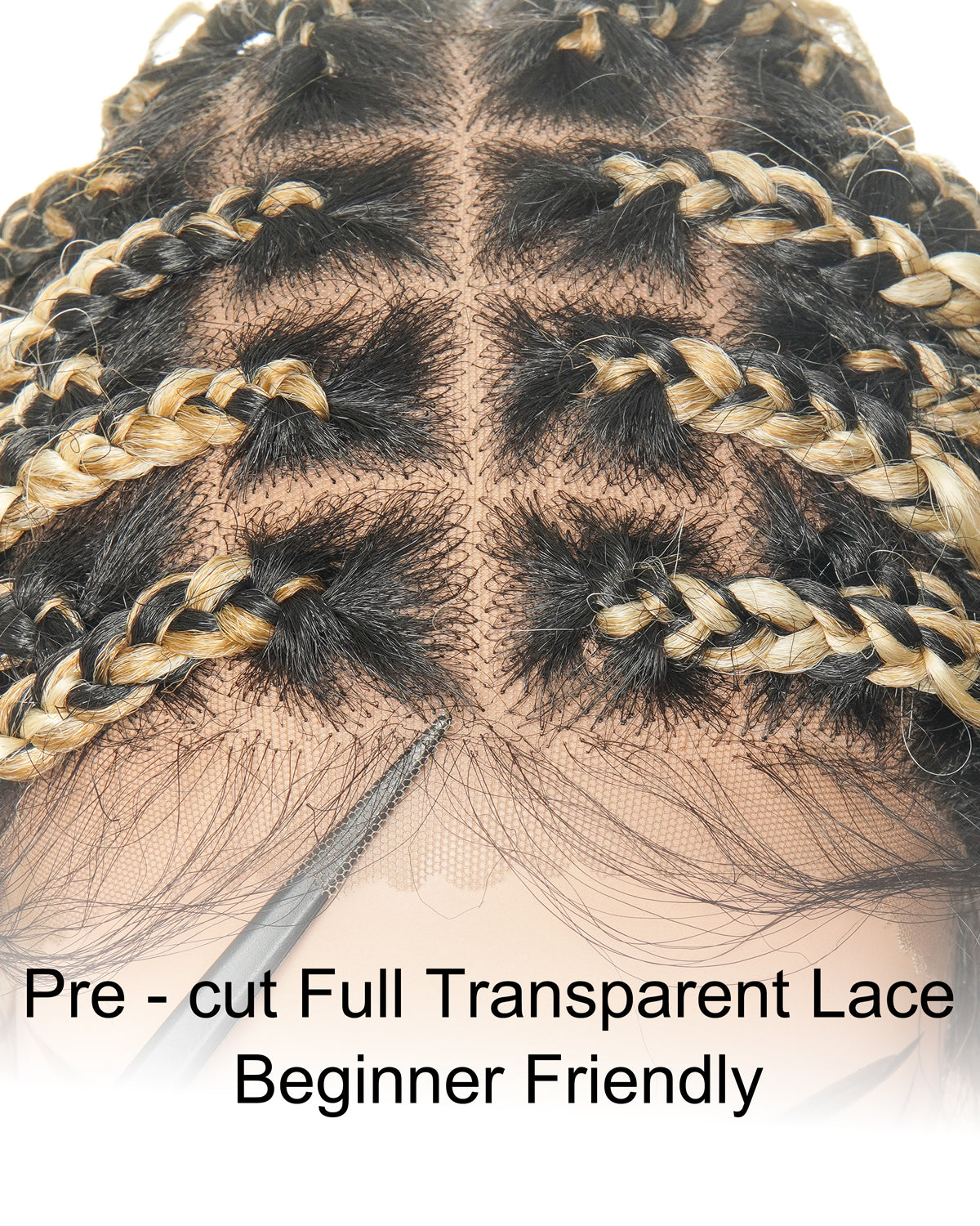Perruque tressée boîte bohème sans nœuds, 100 % cheveux humains, boucles bohèmes, avec dentelle transparente intégrale et nouée à la main