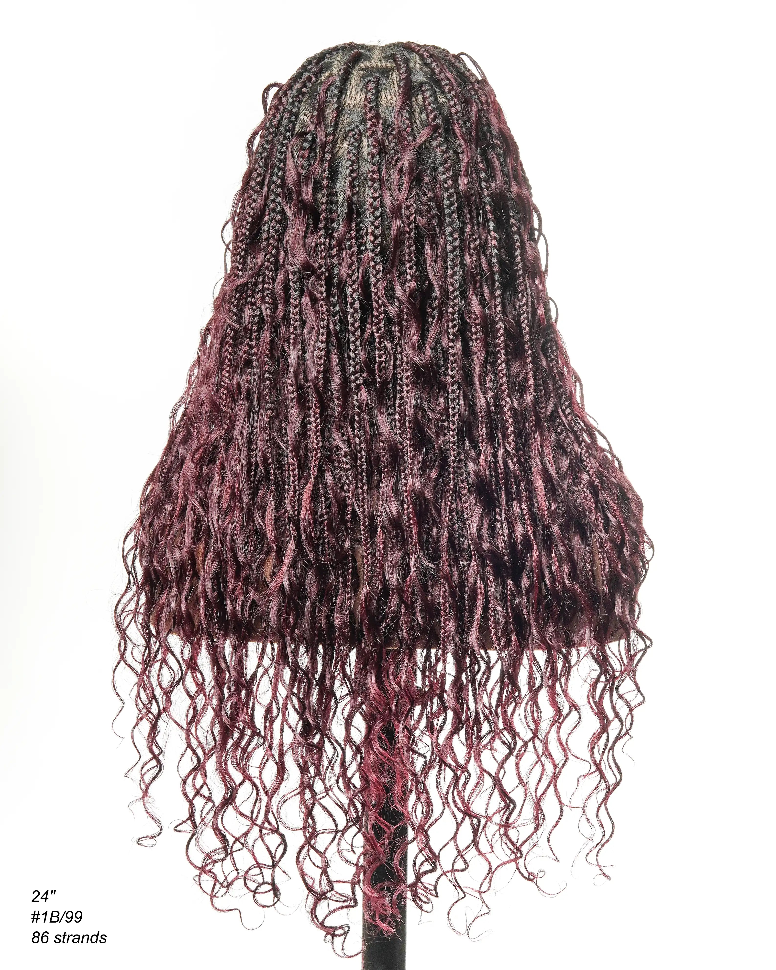 Perruque tressée boîte bohème sans nœuds, 100 % cheveux humains, boucles bohèmes, avec dentelle transparente intégrale et nouée à la main