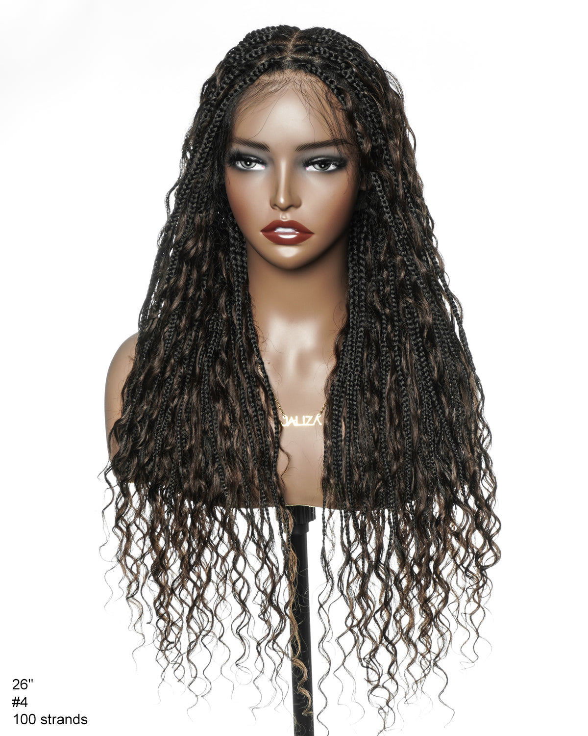 Perrque de 26" Tressée Bohème en Cheveux Humains Pré-décolorés Bouclés Châtain Foncé #4