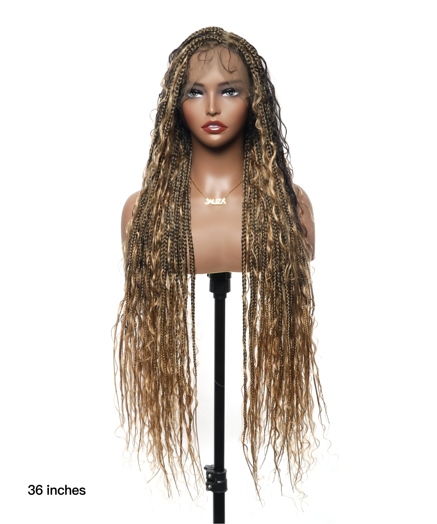 Perruque tressée Human Hair Boho Box en dentelle HD 36 pouces 100 mèches - Bordeaux clair
