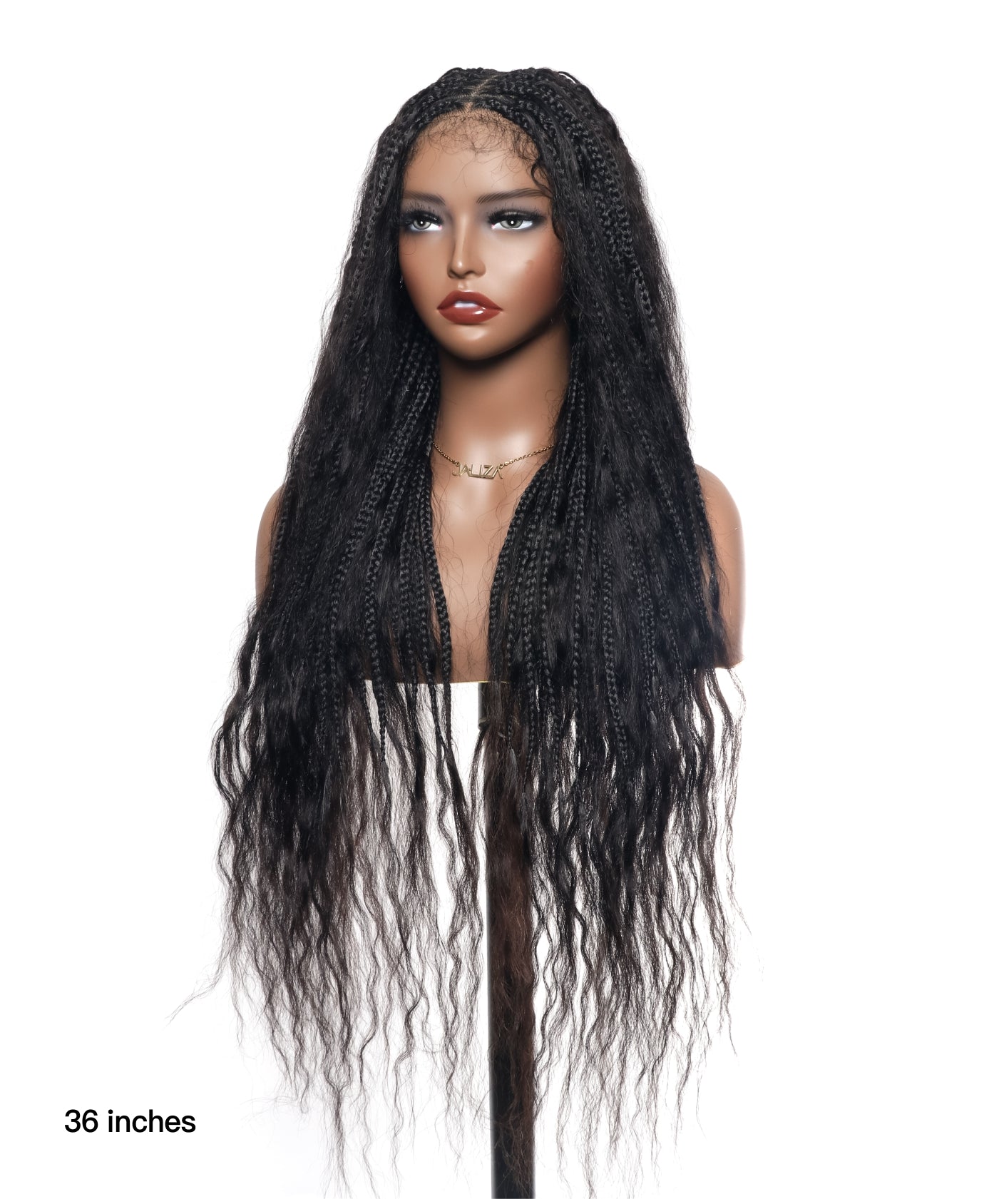 Perruque tressée boîte bohème sans nœuds, cheveux humains ondulés humides, boucles bohèmes, dentelle HD, sans enchevêtrement, très haute densité, 36"