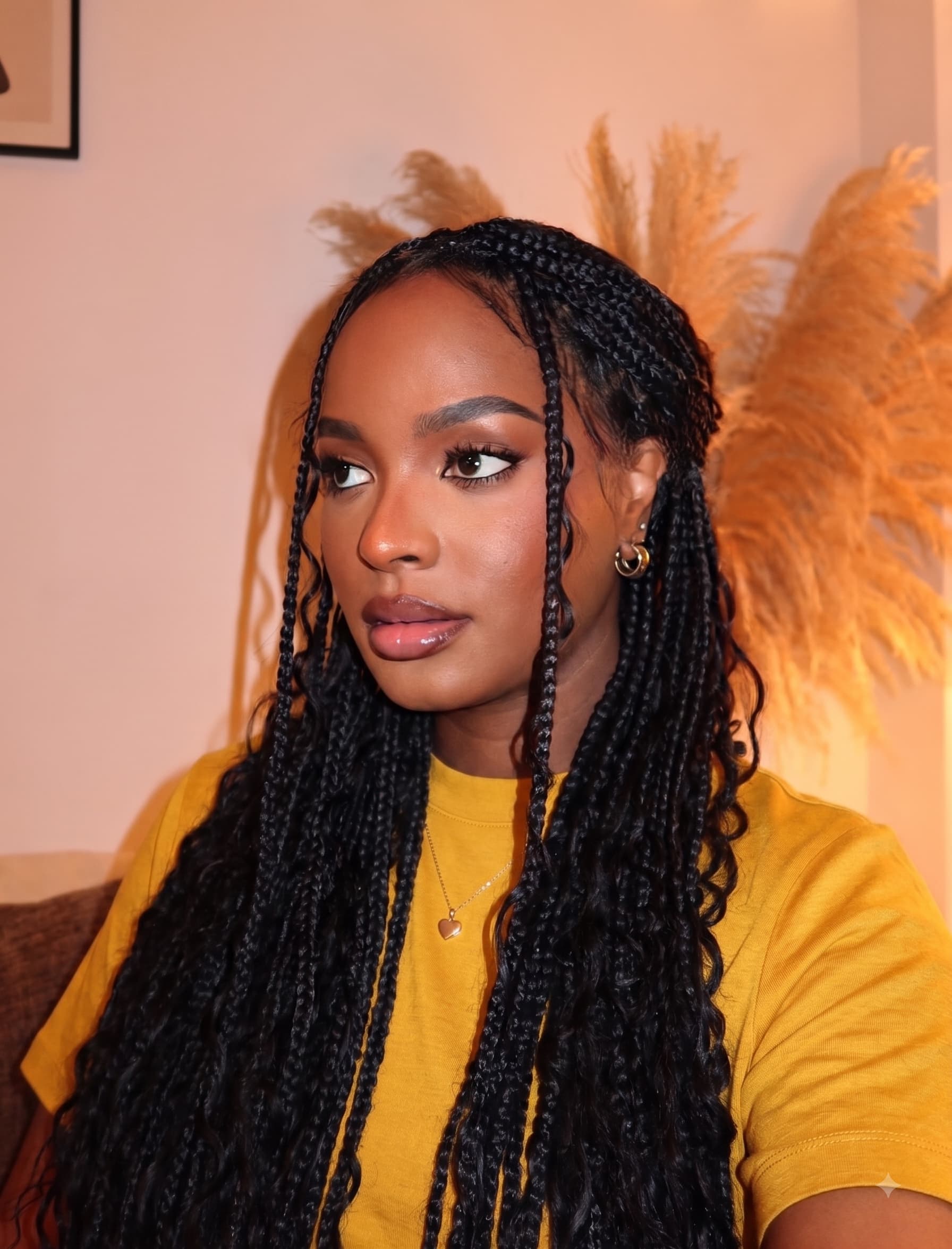 36" Human Hair Boho Curls Swiss HD Lace Knotless Box Braided Wig Full Hand-tied - Human Baby Hair