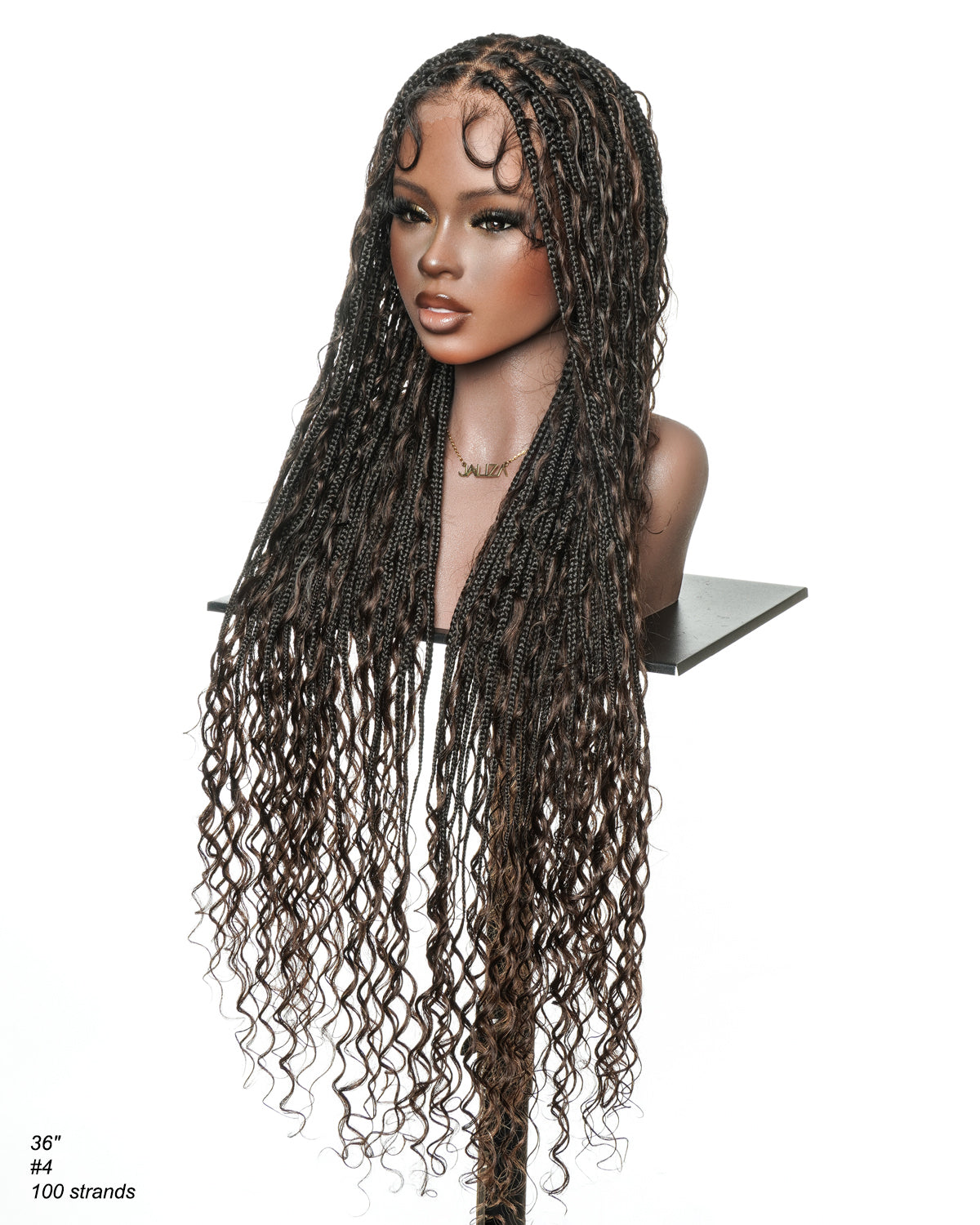 Kiki - Perruque tressée de type "Boho Box Braids" en dentelle suisse HD, pré-décolorée, 36 pouces