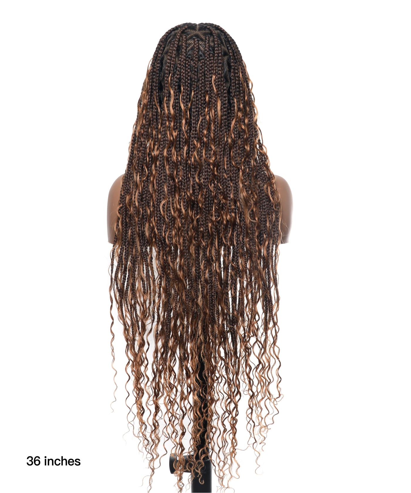 Article en liquidation - Perruque tressée boîte bohème sans nœuds avec boucles bohèmes, cheveux humains, base triangulaire HD, dentelle intégrale, 36"