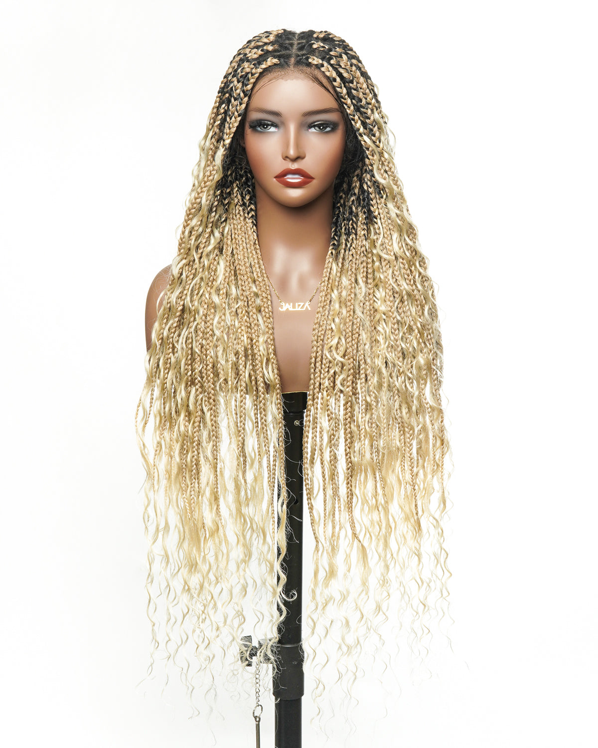 Perruque tressée boîte bohème sans nœuds, 100 % cheveux humains, boucles bohèmes, avec dentelle transparente intégrale et nouée à la main