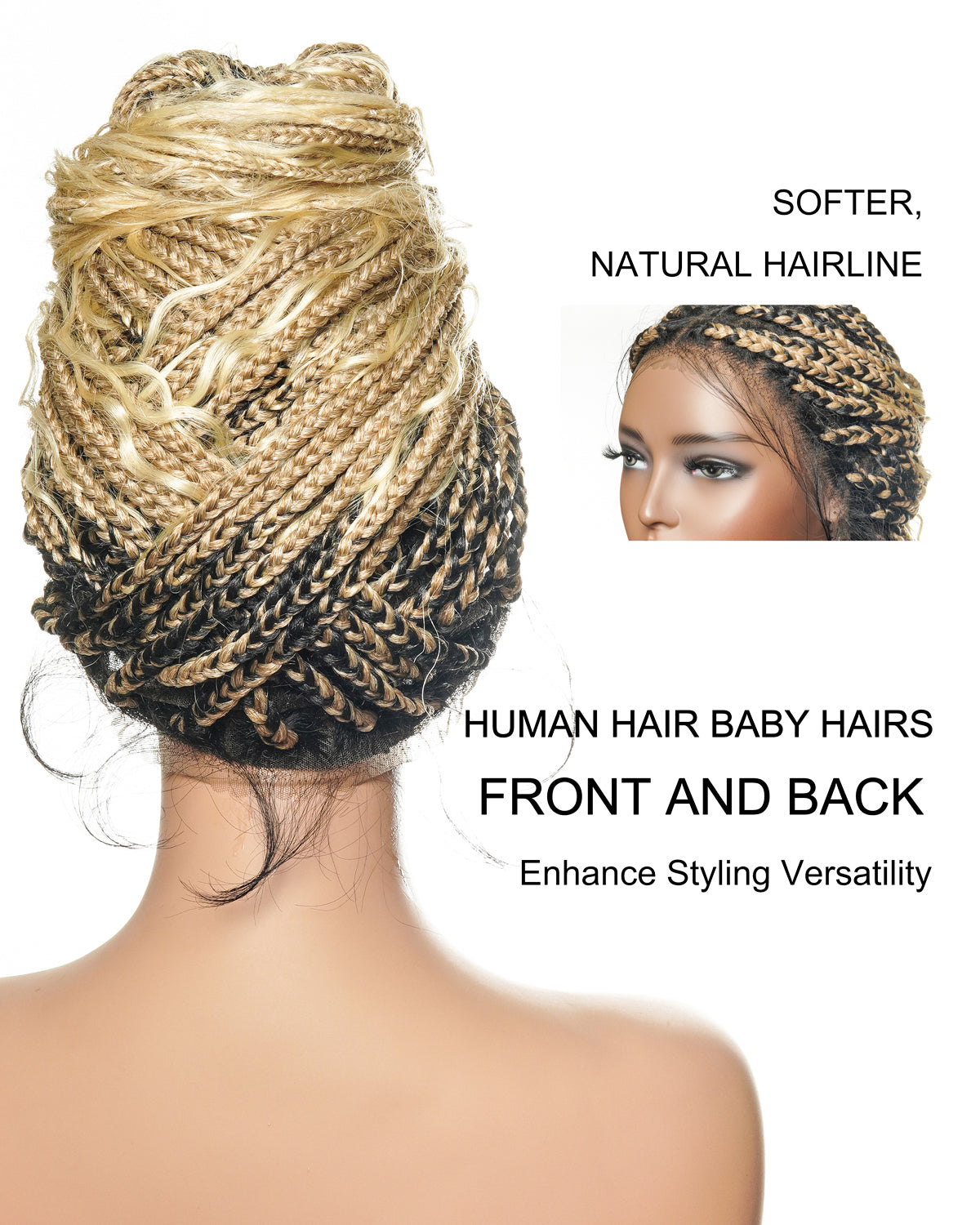 Perruque tressée boîte bohème sans nœuds, 100 % cheveux humains, boucles bohèmes, avec dentelle transparente intégrale et nouée à la main