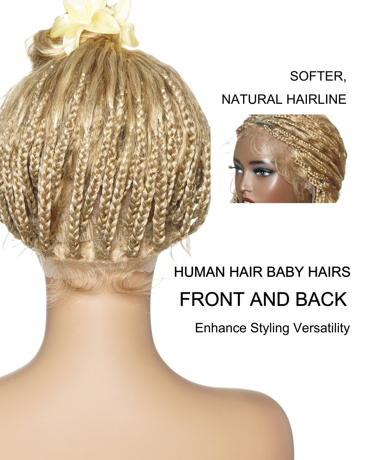 Raina - Perruque tressée Bohème ondulée et humide, adaptée aux petites têtes (bonnet de petite taille pour petite tête)