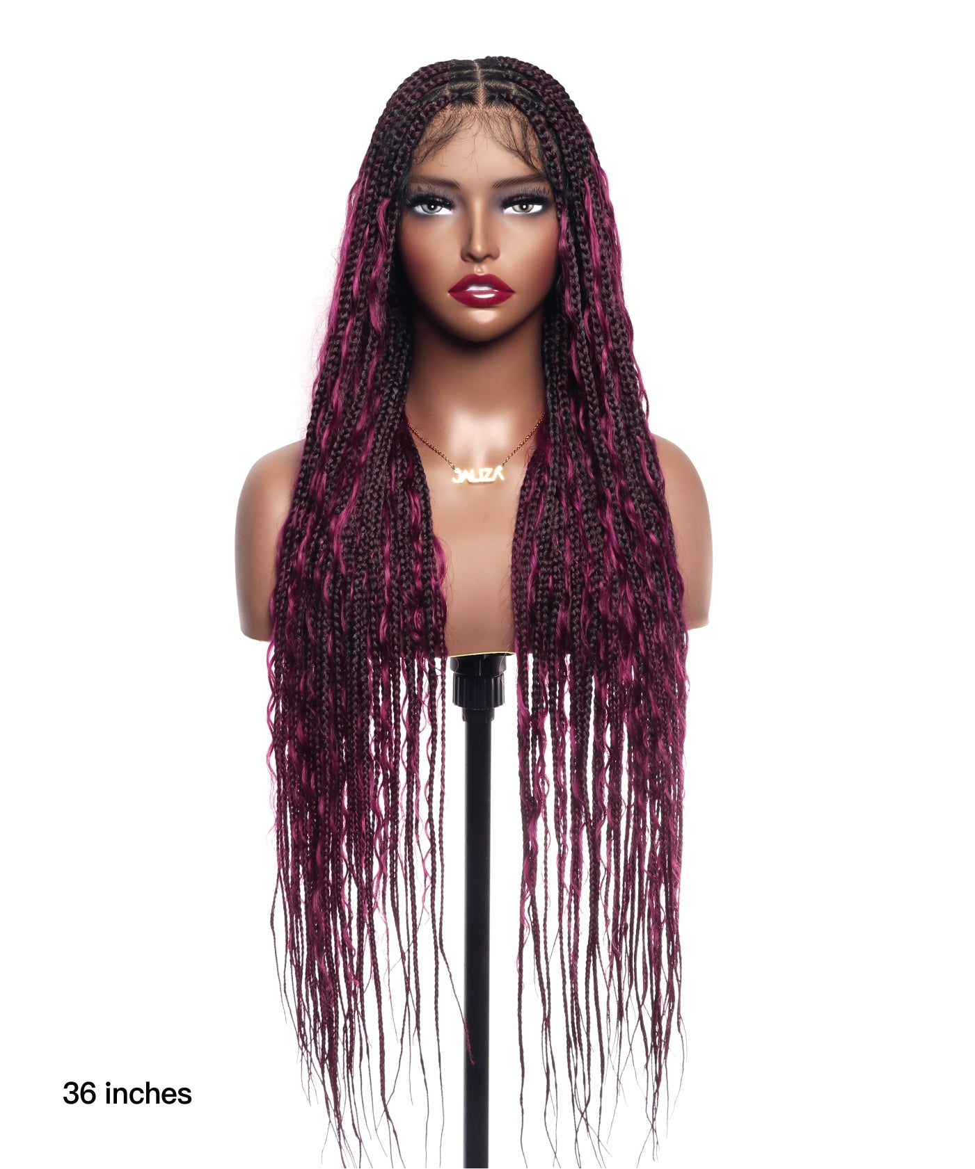 Human Hair Boho Box HD Lace Braided Wig 36 Inches 100 Strands - Light Burgundy