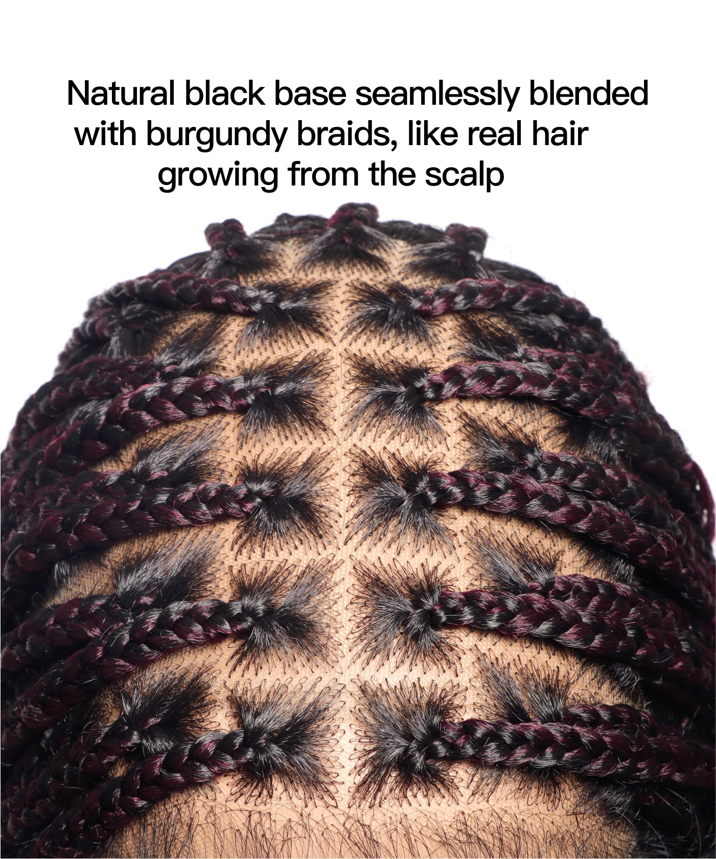 Perruque tressée Human Hair Boho Box en dentelle HD 36 pouces 100 mèches - Bordeaux clair