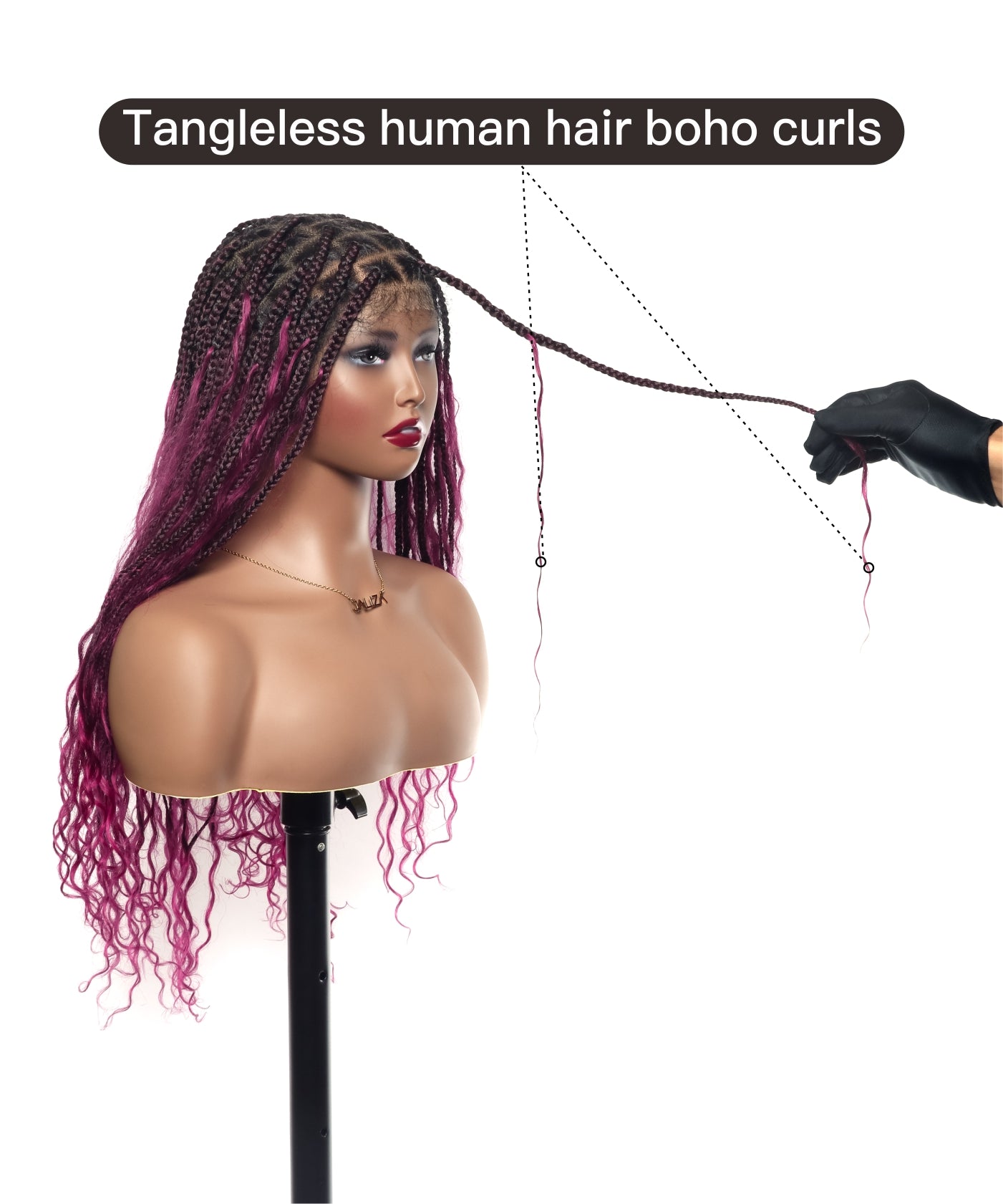 Perruque tressée Boho Box en cheveux humains 24" HD Full Lace Légère 79 mèches 1 boucle et 1 extrémité Boho