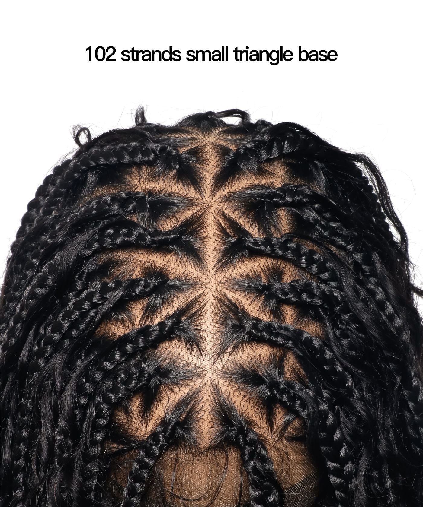 Perruque tressée sans nœuds 102 mèches, base triangulaire haute densité, boucles bohèmes, cheveux humains 14"