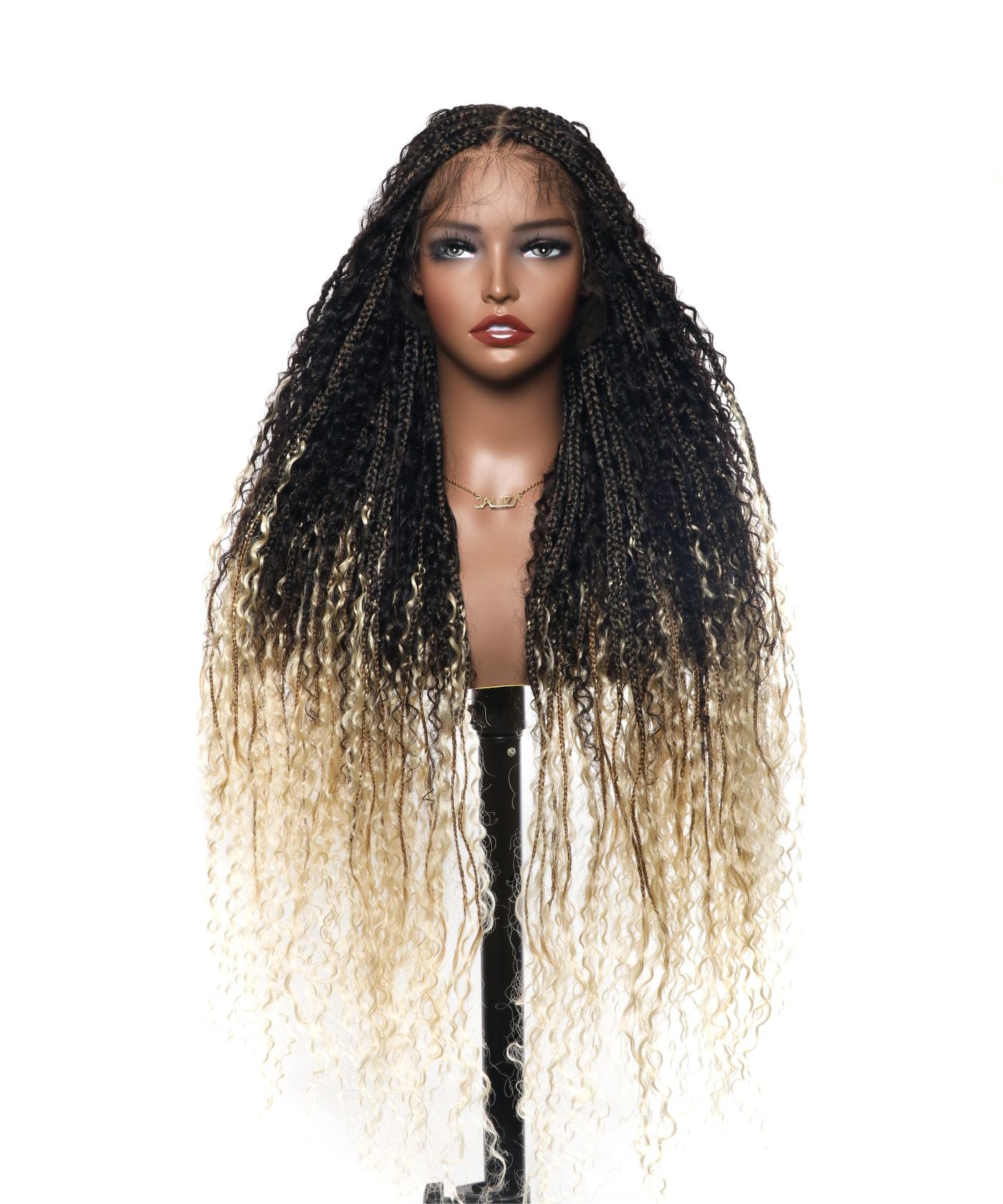 Perruque tressée Diane's 36" avec dentelle, cheveux humains pré-décolorés, style bohème ombré (très volumineuse)