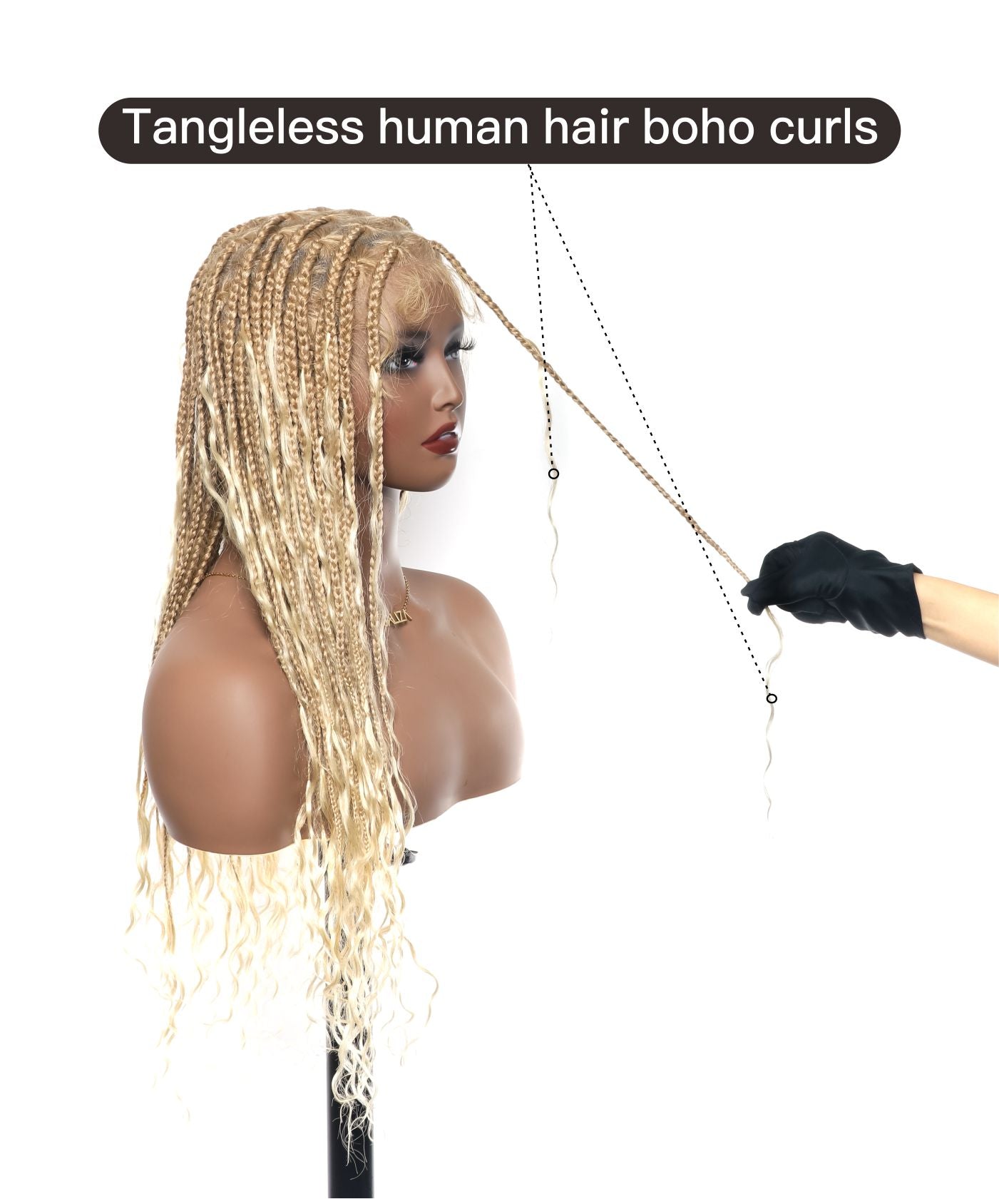 Perruque tressée Boho Box en cheveux humains 24" HD Full Lace Légère 79 mèches 1 boucle et 1 extrémité Boho