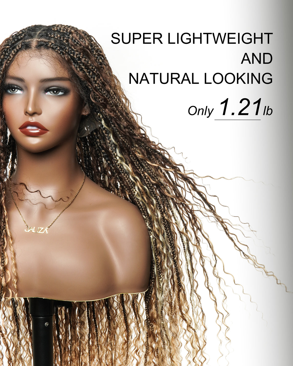 Solana - Cheveux Humains Pré-décolorés Dentelle Suisse HD Mélange Full Lace Couleur 1B 4 30 27 613 Perruque Tressée Boho Style Boho Box en Cheveux Humains