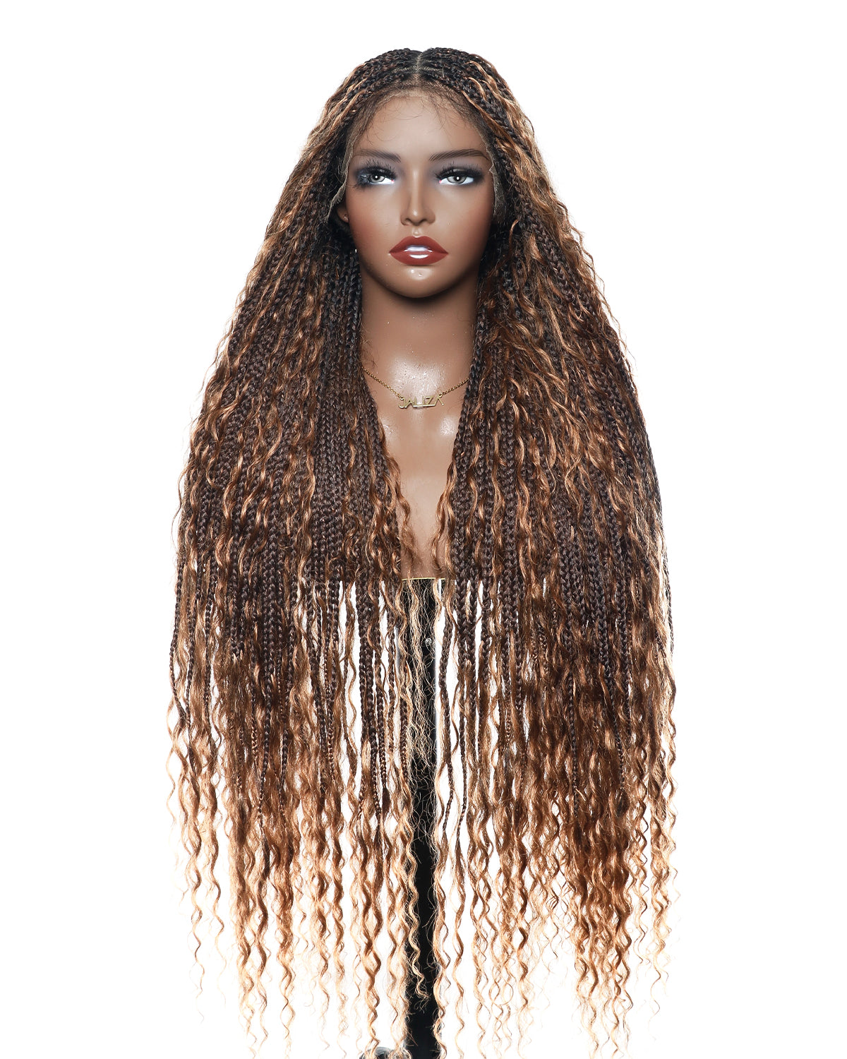 Kiki - Perruque tressée de type "Boho Box Braids" en dentelle suisse HD, pré-décolorée, 36 pouces